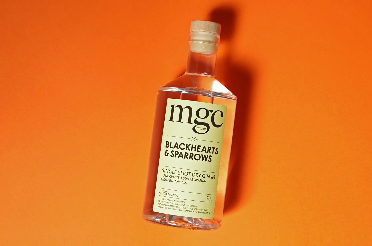 Roscher Creative label design for Melbourne Gin Company collaboration with Blackhearts and Sparrows for single shot dry gin.