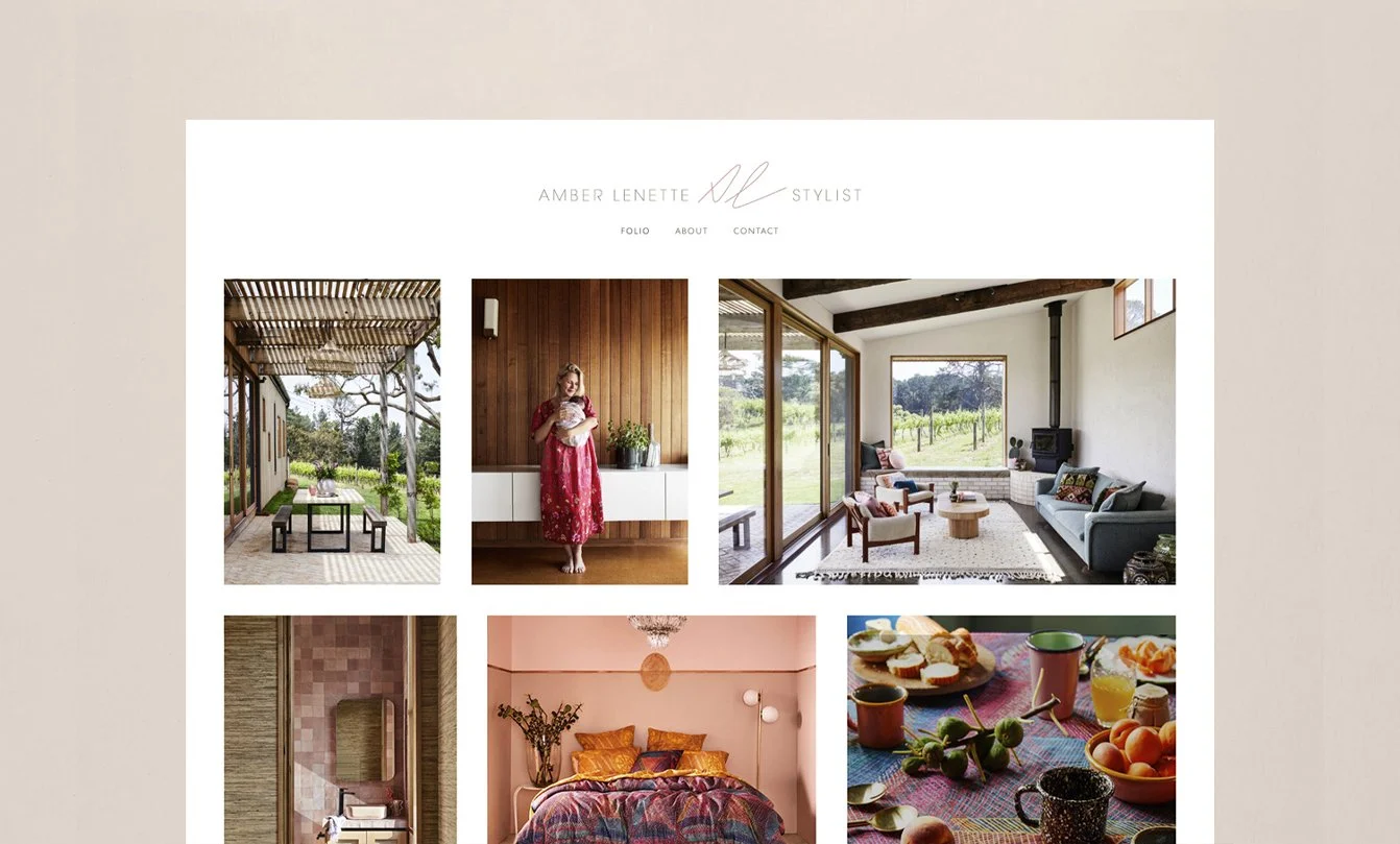 Roscher Creative branding design for Amber Lenette Stylist. Portfolio website design created in SquareSpace.
