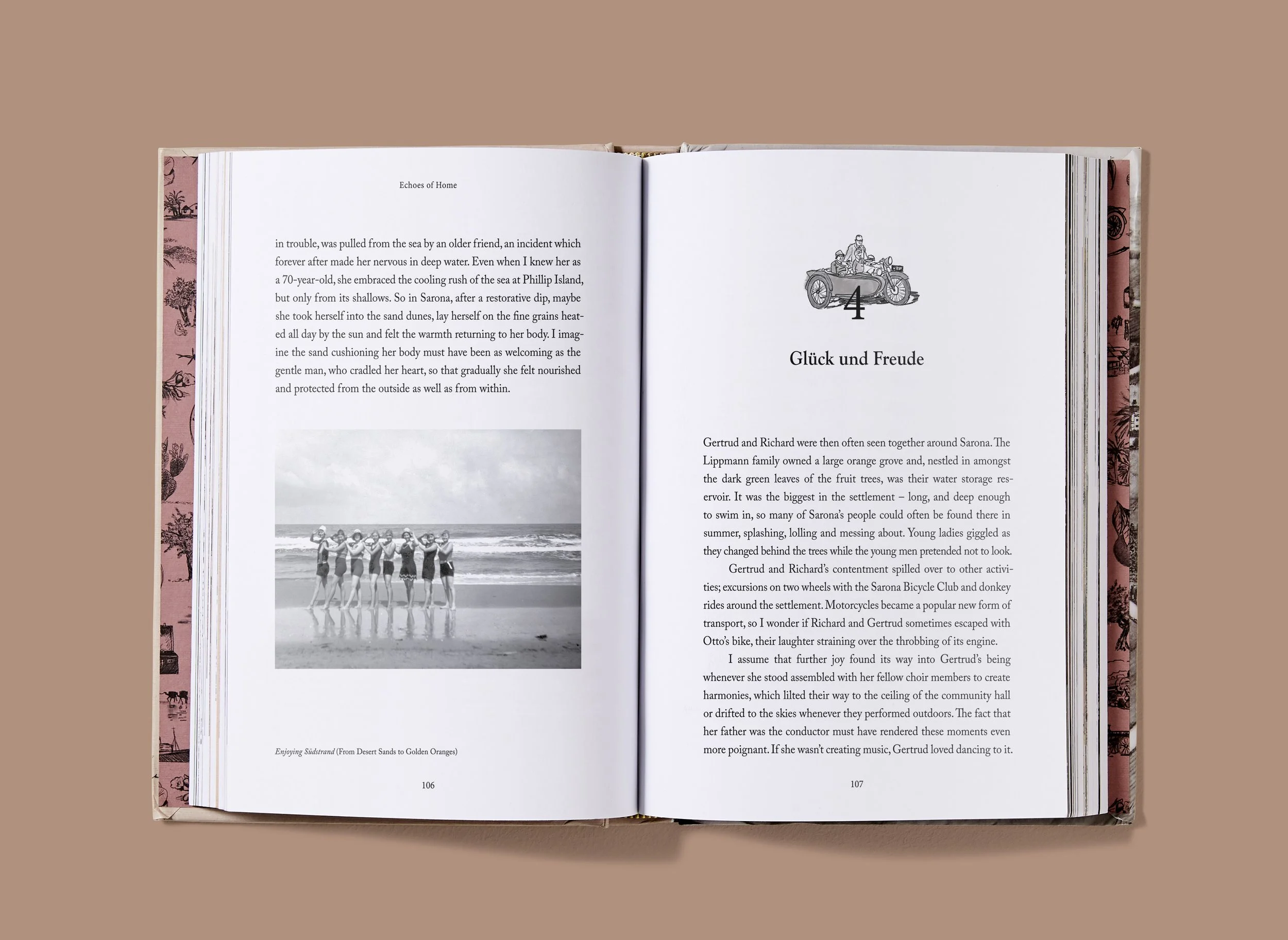 Roscher Creative publication design and illustration for Echoes of Home, chapter layout.