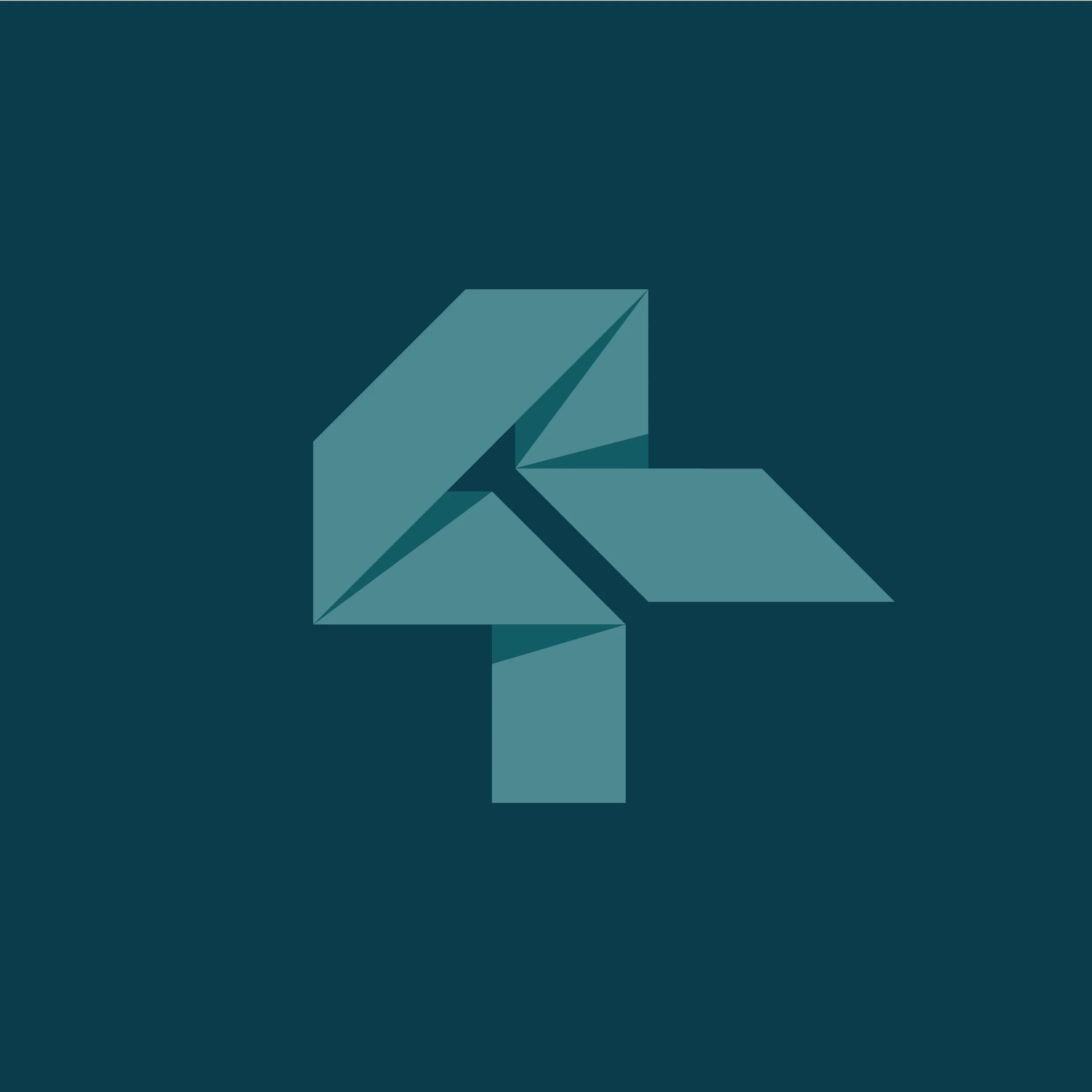 3D folded ribbon creating the number four with for folds in all. Logo designed by Roscher Creative for Four Fold Consulting.