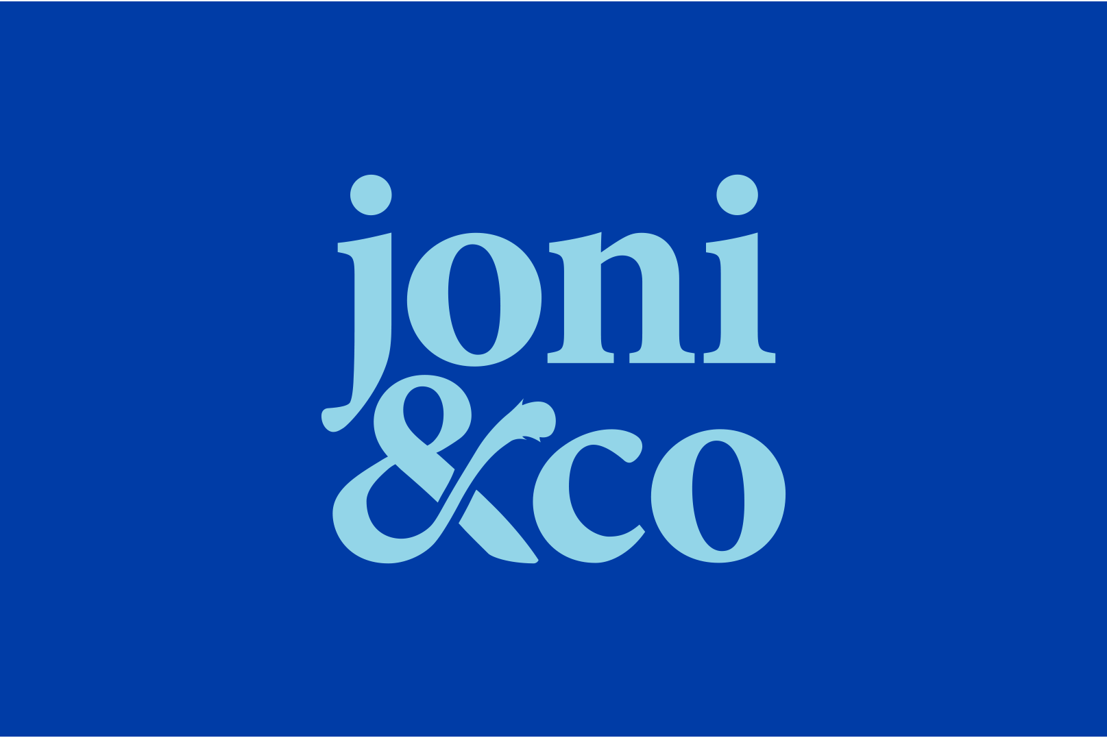 Multi coloured logo for Joni and Co pet food showing a cat tail in the logo. Animated in bright colours.