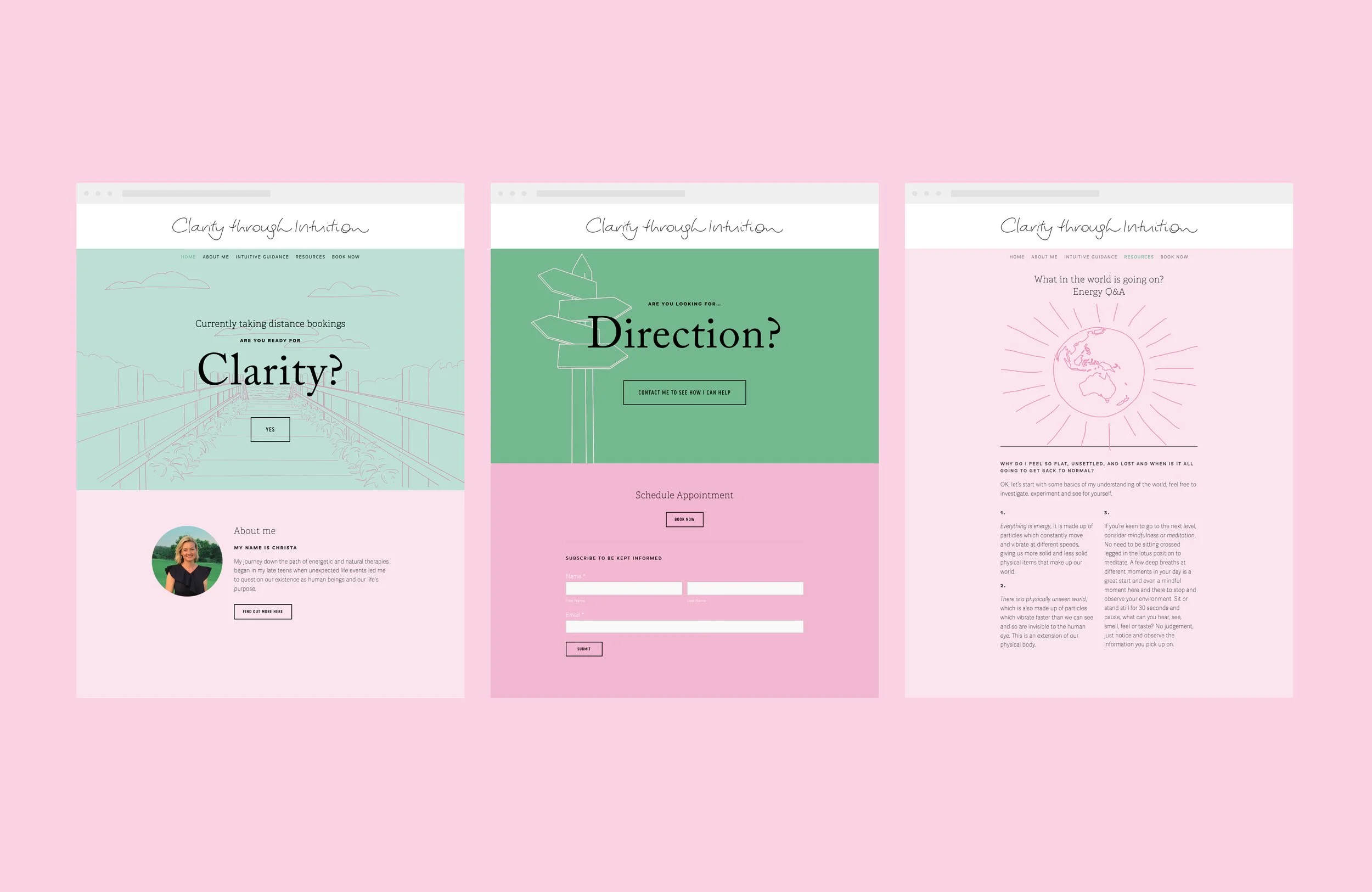 Clarity Through Intuition branding website and illustration.