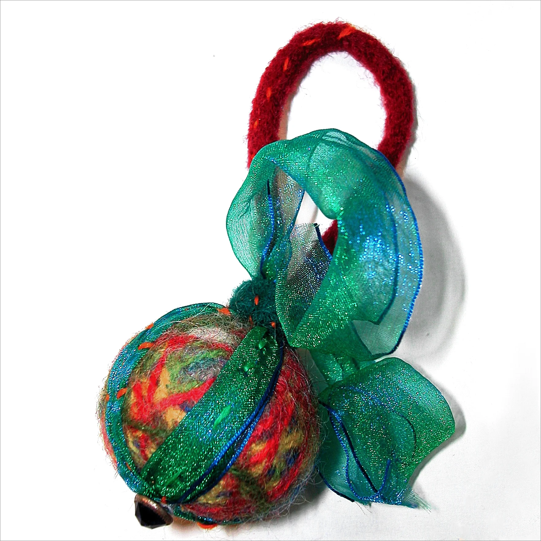 wool ball ornament green red.jpg