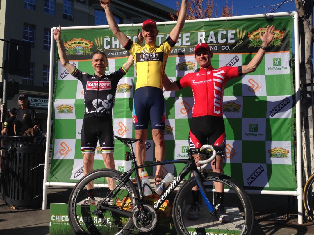The final podium: scott bromstead of team mikes bikes masters defends yellow after winning stages 1 & 2, podiuming stage 3 & placing 2nd on the final stage. photo: oli ryan