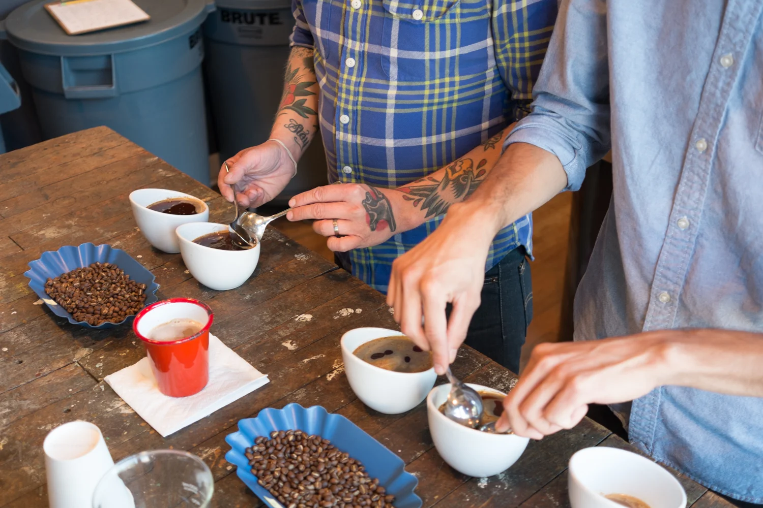 Scooping out the grinds.