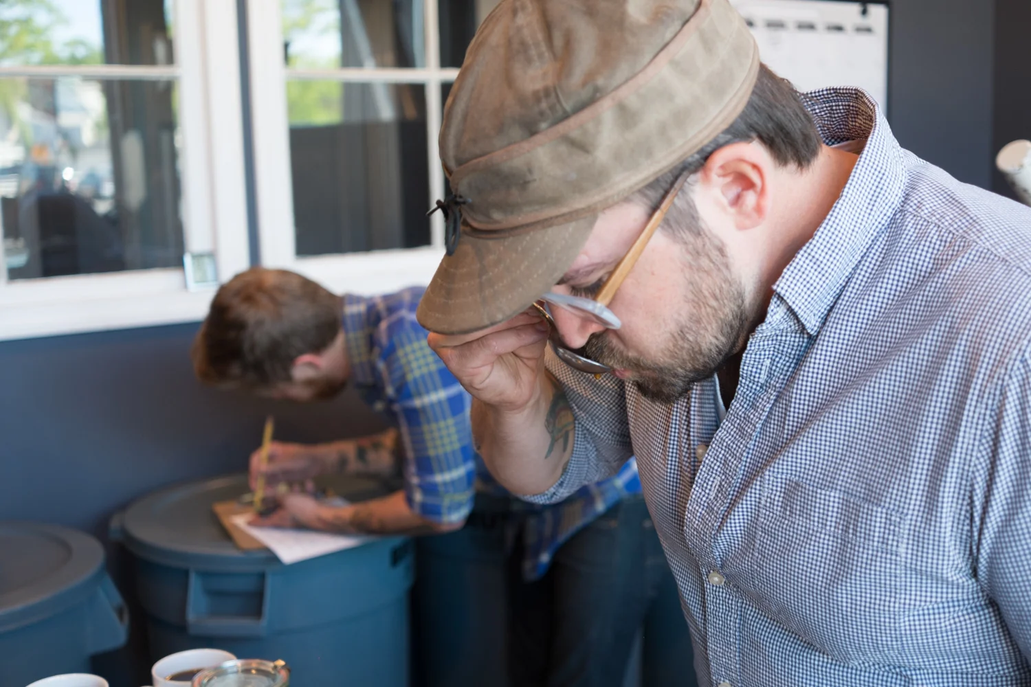 Slurp, slurp. Bringing air into the palette—along with the coffee— distributes the coffee evenly across the tounge.