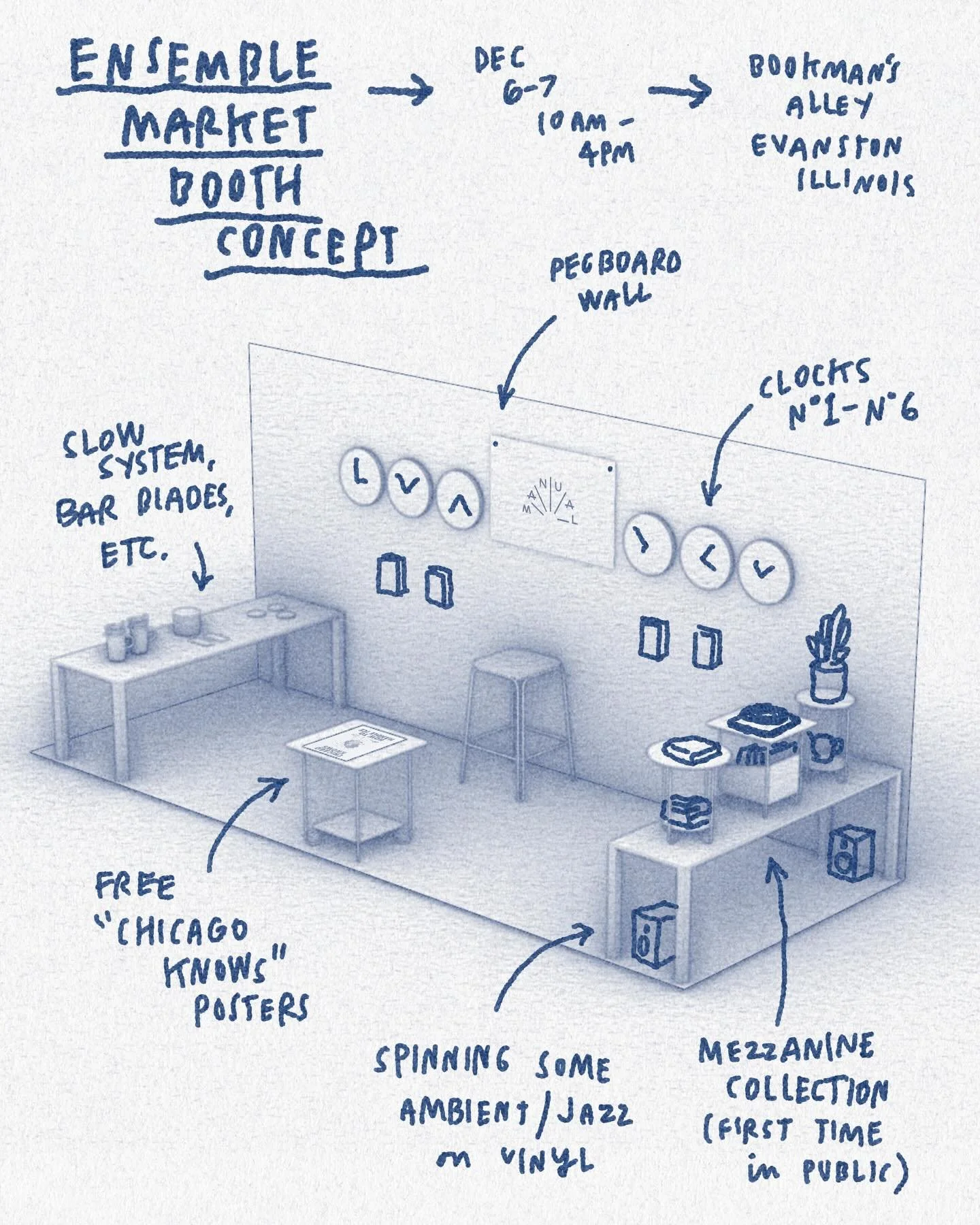 Speaking of small biz, Manual will be at the inaugural @ensemble.place winter market next weekend. Join us in a really unique venue in Downtown Evanston for a celebration of independent Chicago-area businesses. I&rsquo;ll be showing the Mezzanine col