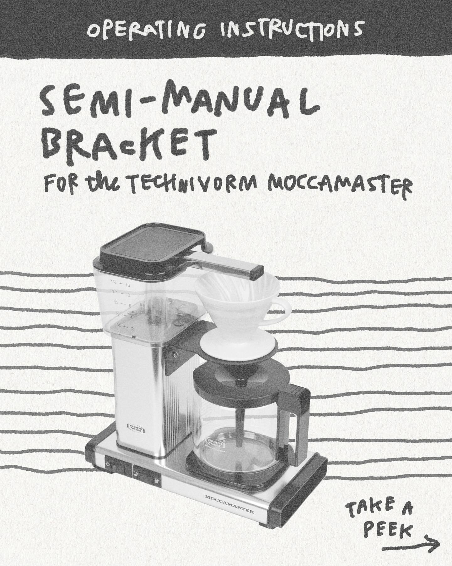🆕 Semi-Manual Bracket: a powder-coated steel bracket to upgrade a Technivorm Moccamaster to hold a Hario v60 dripper

The Moccamaster coffeemaker has been made in the Netherlands since 1968. It&rsquo;s widely known for making great coffee&mdash;and 