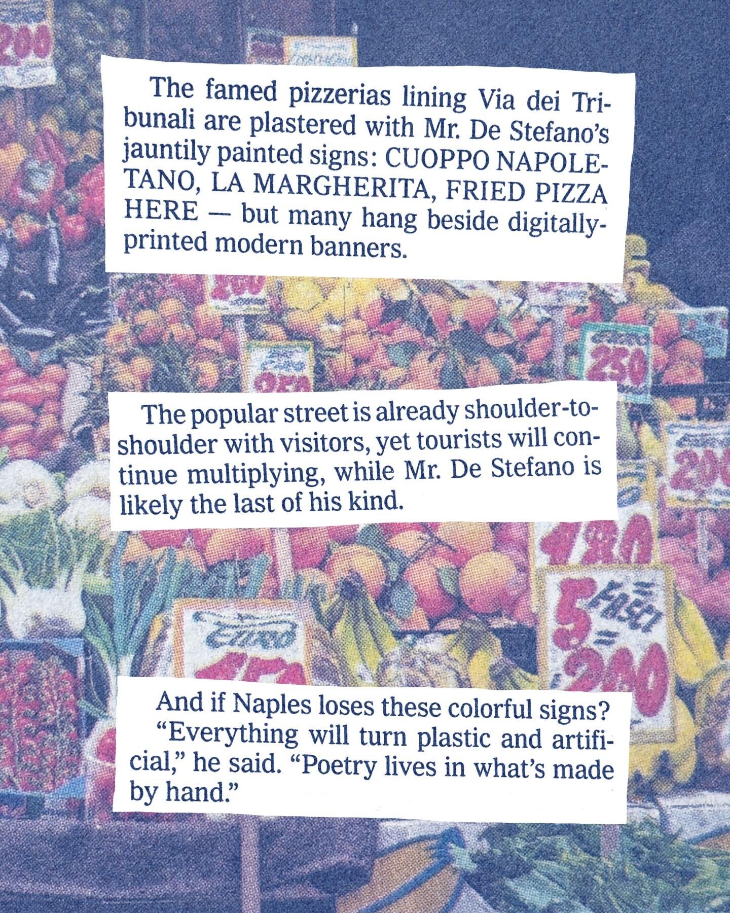 Hand snipped and collaged from &ldquo;Is This Man the Last Living Number Painter in Naples?&rdquo; &mdash; a NYT feature on the &ldquo;numeraio&rdquo; Pasquale De Stefano, whose &ldquo;handmade market signs are a dying breed of everyday beauty in a b