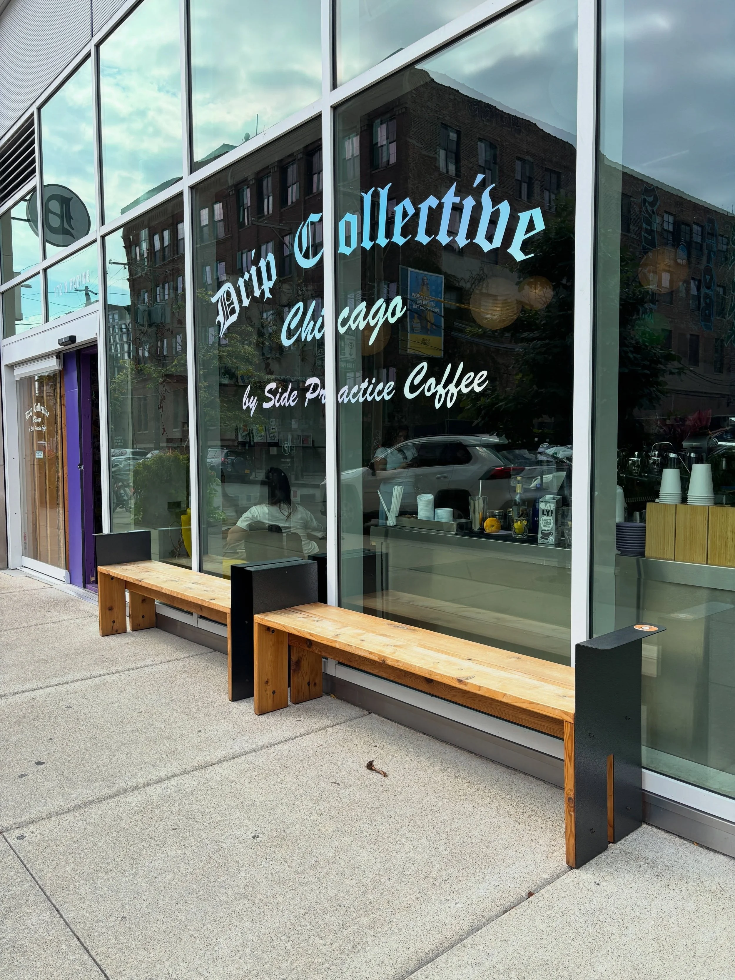 Checking back in on the Collective Benches I made for @drip.collectivechi about a year ago. Seeing how your products age is both an exciting and humbling experience as a designer. The patina that comes from time and use is a beautiful thing&mdash;but