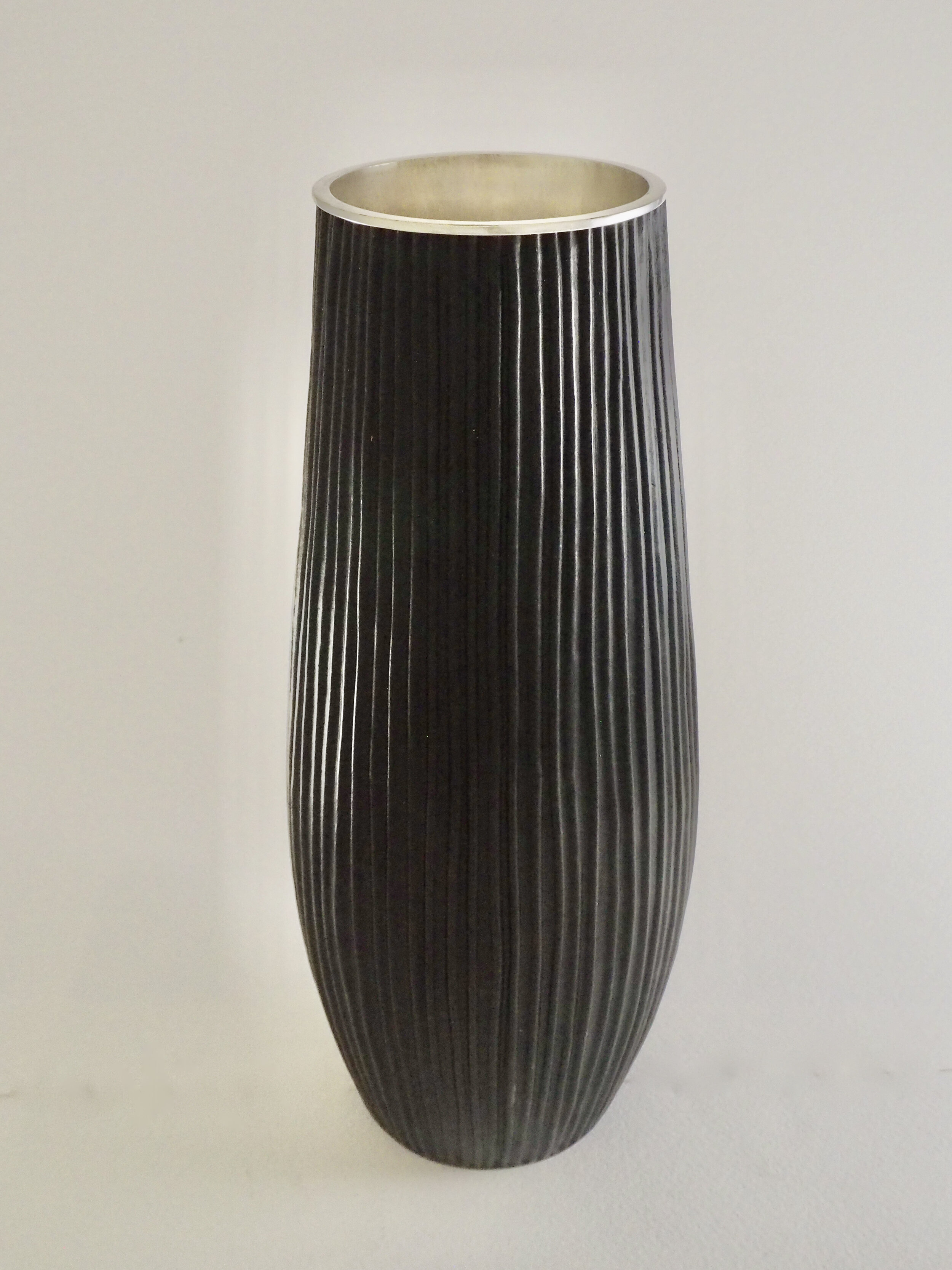 Tall Fluted Patinated Copper Vase with Silver liner