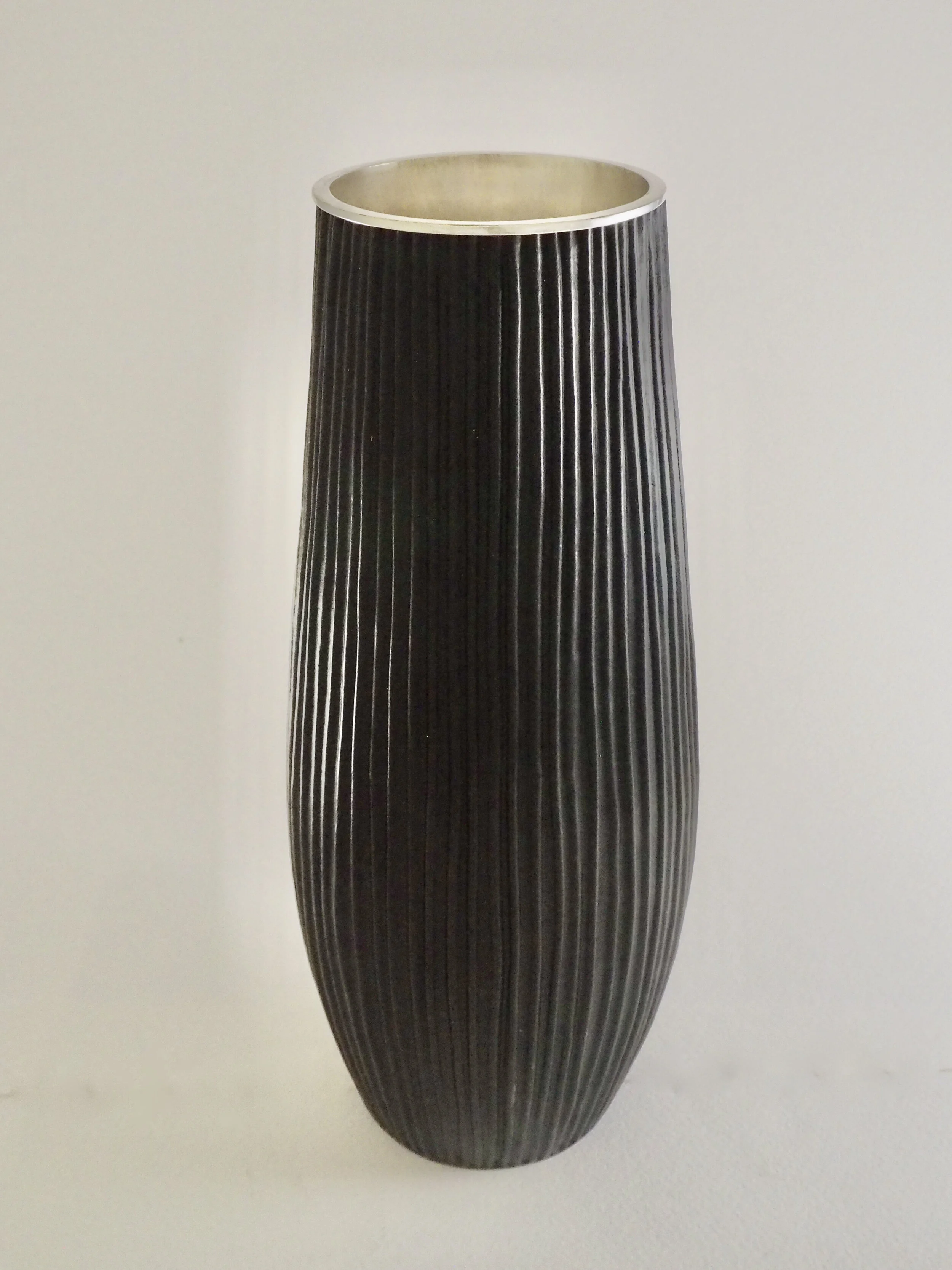 Black fluted Copper vase  265mm tall .JPG