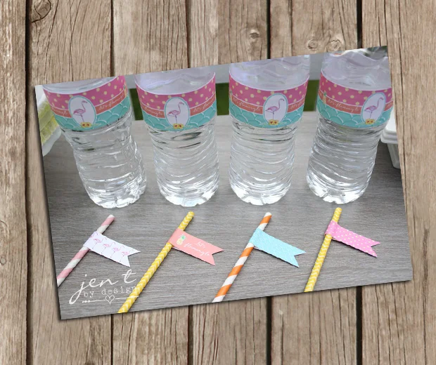 Flamingo Party Straw Flags