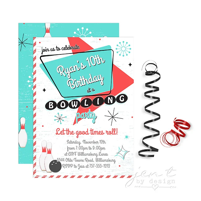 Retro Bowling Party Invitations