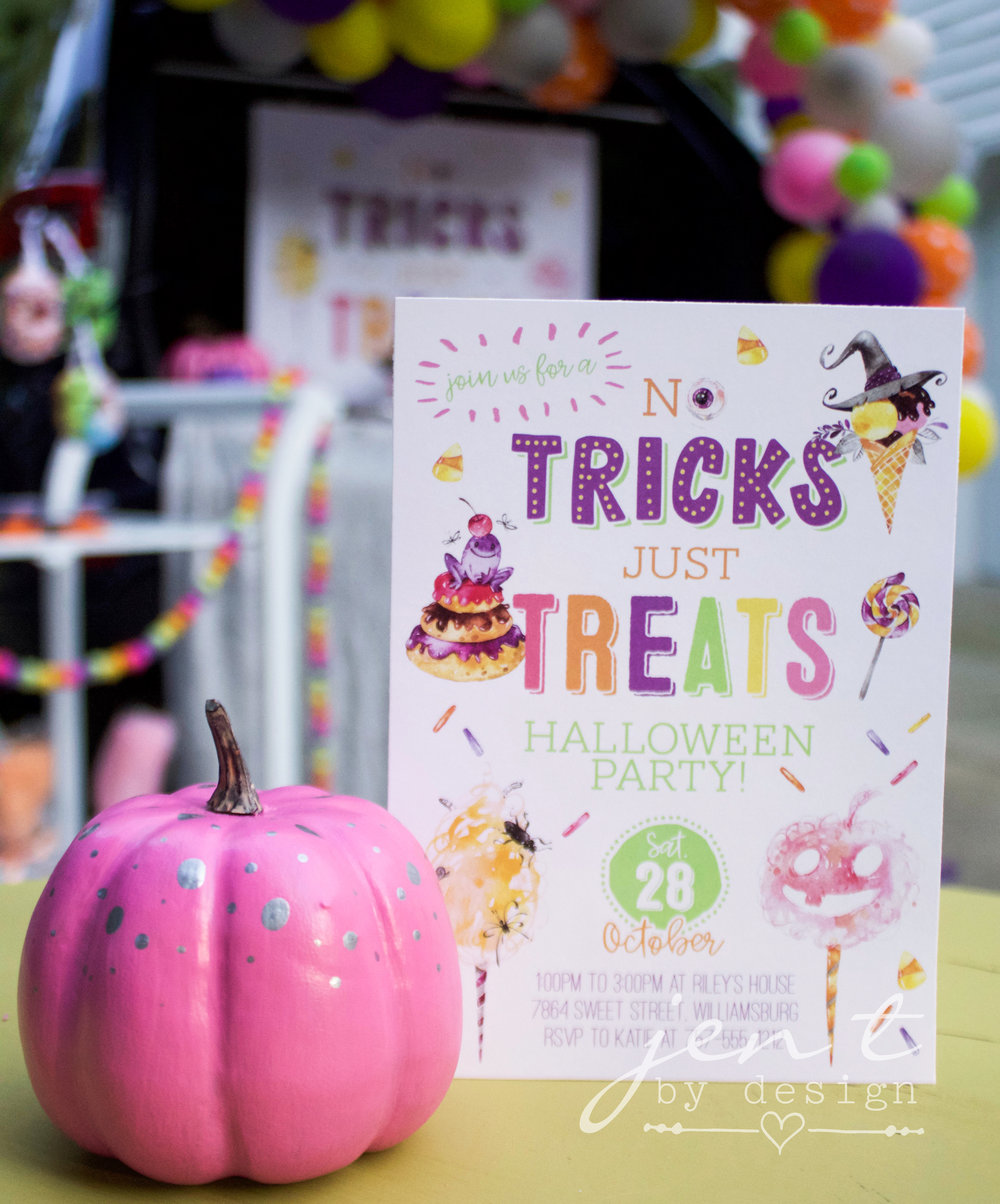 All treats no tricks Halloween trick or treat print.