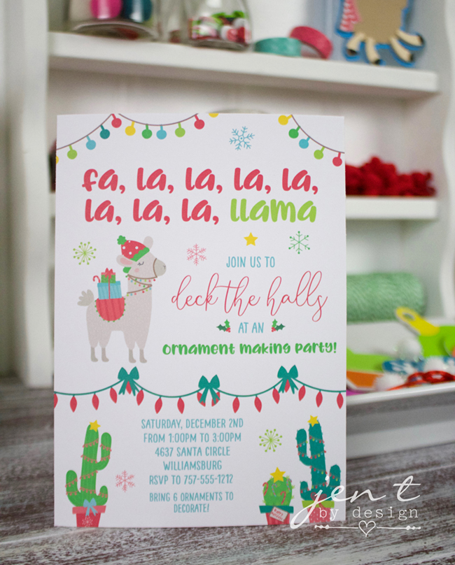 Kids Ornament Decorating Party Invitations - Llama Deck the Halls - Jen T by Design
