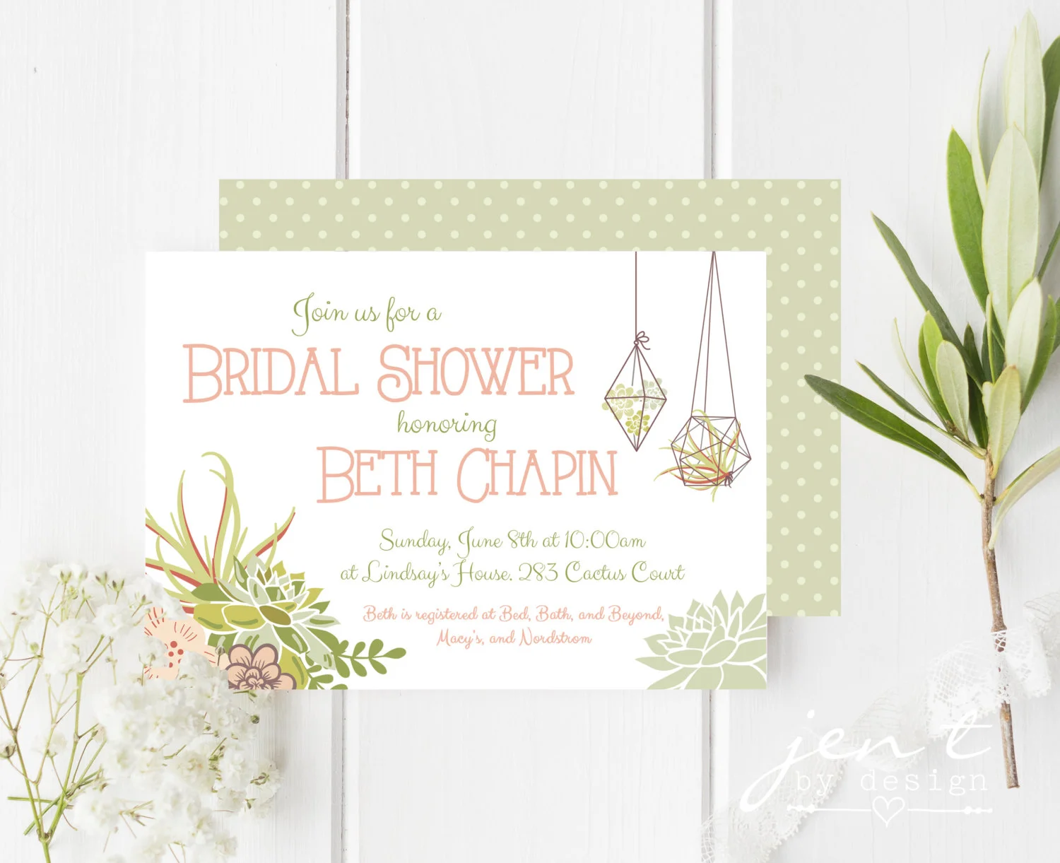 Succulent Bridal Shower Invitations — Jen T. by Design, image size:1500x1221