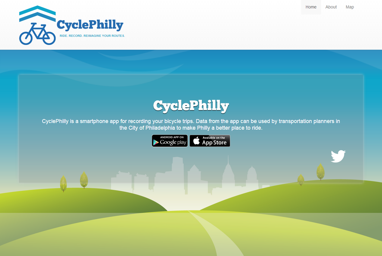 CyclePhilly is a project I started at Code for Philly . CyclePhilly is a smartphone app for recording your bicycle trips. Data from the app can be used by transportation planners in the City of Philadelphia to make Philly a better place to bike. My focus was on the design elements, project strategy and collaboration with city agencies. Code for Philly’s programmers did the heavy lifting on the app and backend. Meanwhile, I built some frontend web coding skills and learned about data visualization, SQL/Php, JavaScript and app development.
Normal
0
false
false
false
EN-US
X-NONE
X-NONE
/* Style Definitions */
table.MsoNormalTable
{mso-style-name:"Table Normal";
mso-tstyle-rowband-size:0;
mso-tstyle-colband-size:0;
mso-style-noshow:yes;
mso-style-priority:99;
mso-style-parent:"";
mso-padding-alt:0in 5.4pt 0in 5.4pt;
mso-para-margin-top:0in;
mso-para-margin-right:0in;
mso-para-margin-bottom:10.0pt;
mso-para-margin-left:0in;
line-height:115%;
mso-pagination:widow-orphan;
font-size:11.0pt;
font-family:"Calibri","sans-serif";
mso-ascii-font-family:Calibri;
mso-ascii-theme-font:minor-latin;
mso-hansi-font-family:Calibri;
mso-hansi-theme-font:minor-latin;
mso-bidi-font-family:"Times New Roman";
mso-bidi-theme-font:minor-bidi;}