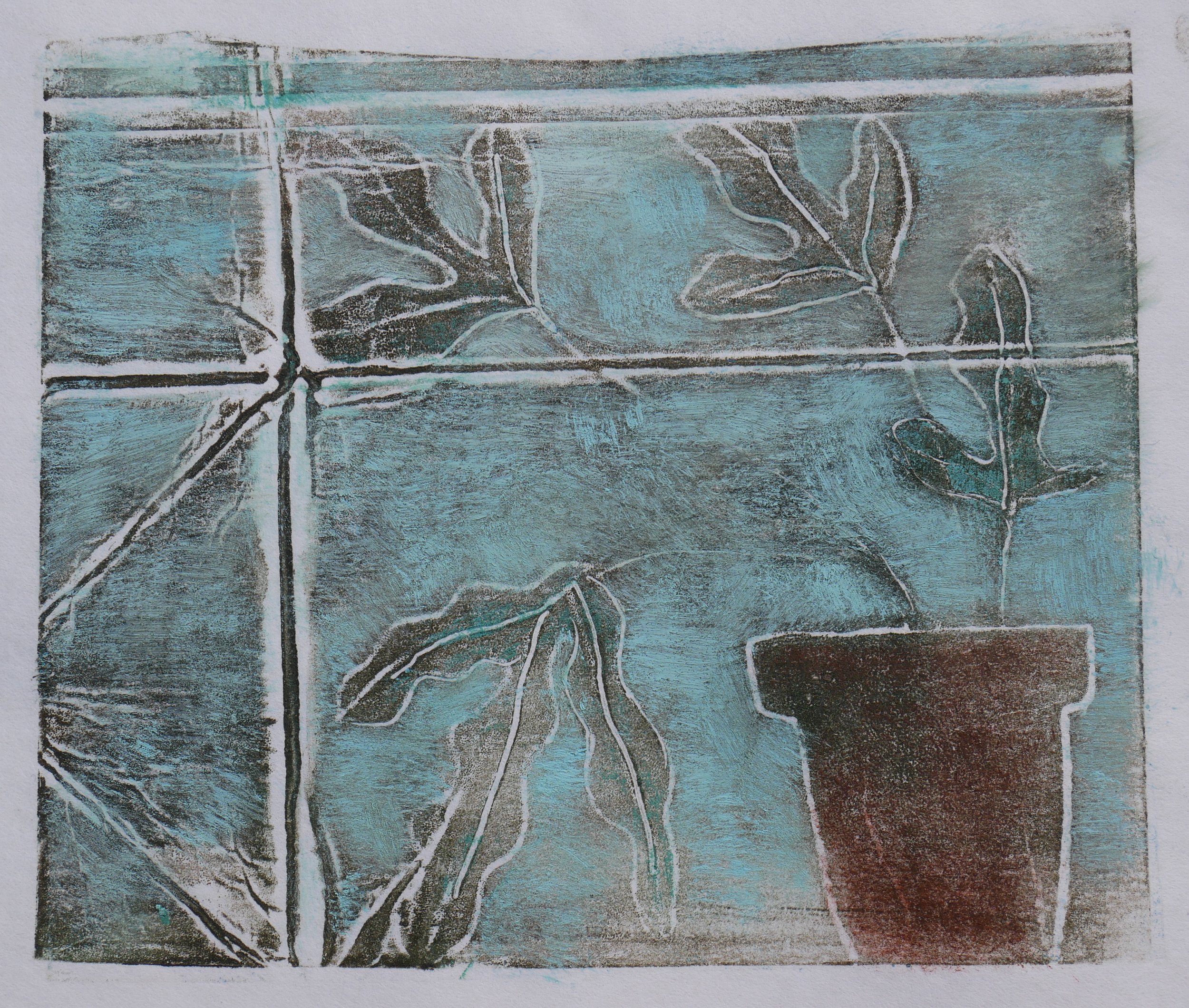   Through the window , (lockdown) unique relief print from inside of a tetrapak 