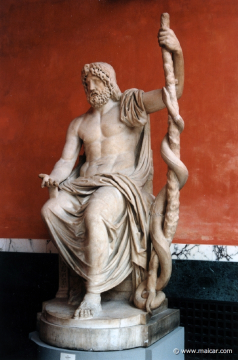 Asclepius, greek god of medicine, demonstrating a not-ideal movement pattern for long term spine health...the slouch!