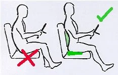 We can all agree that the super rounded spine is not great while driving, but this option on the right may be one of the better options, assuming that your seats aren't sportscar low. The image on the right includes some sort of cushion under the sitting bones, and a lumbar support behind the mid-back. 