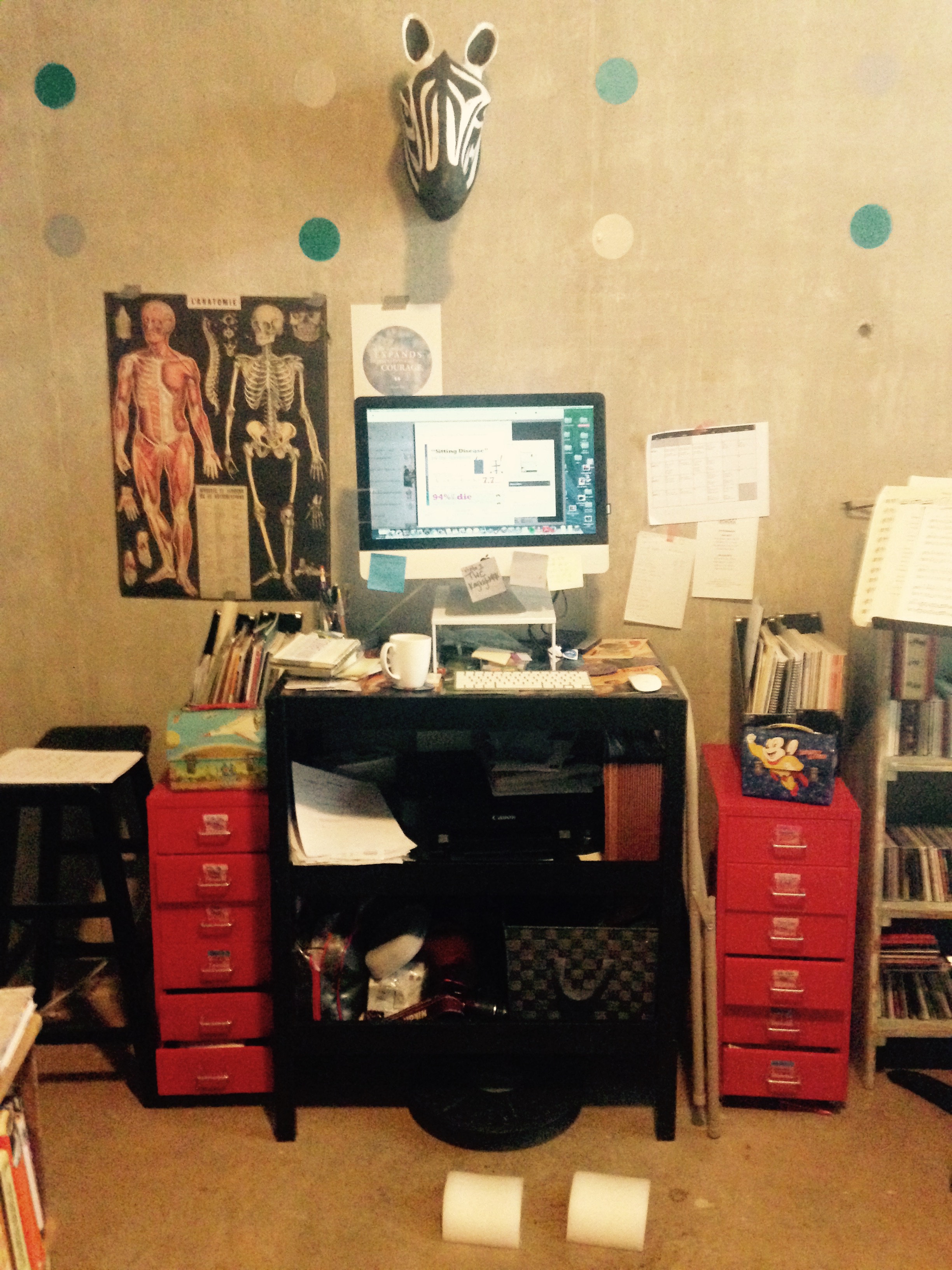 Complete with two half domes for stretching my calves, I love my standing desk.