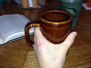 4/28/13 I can get my hand onto my favorite coffee mug, but can't yet pick it up! 