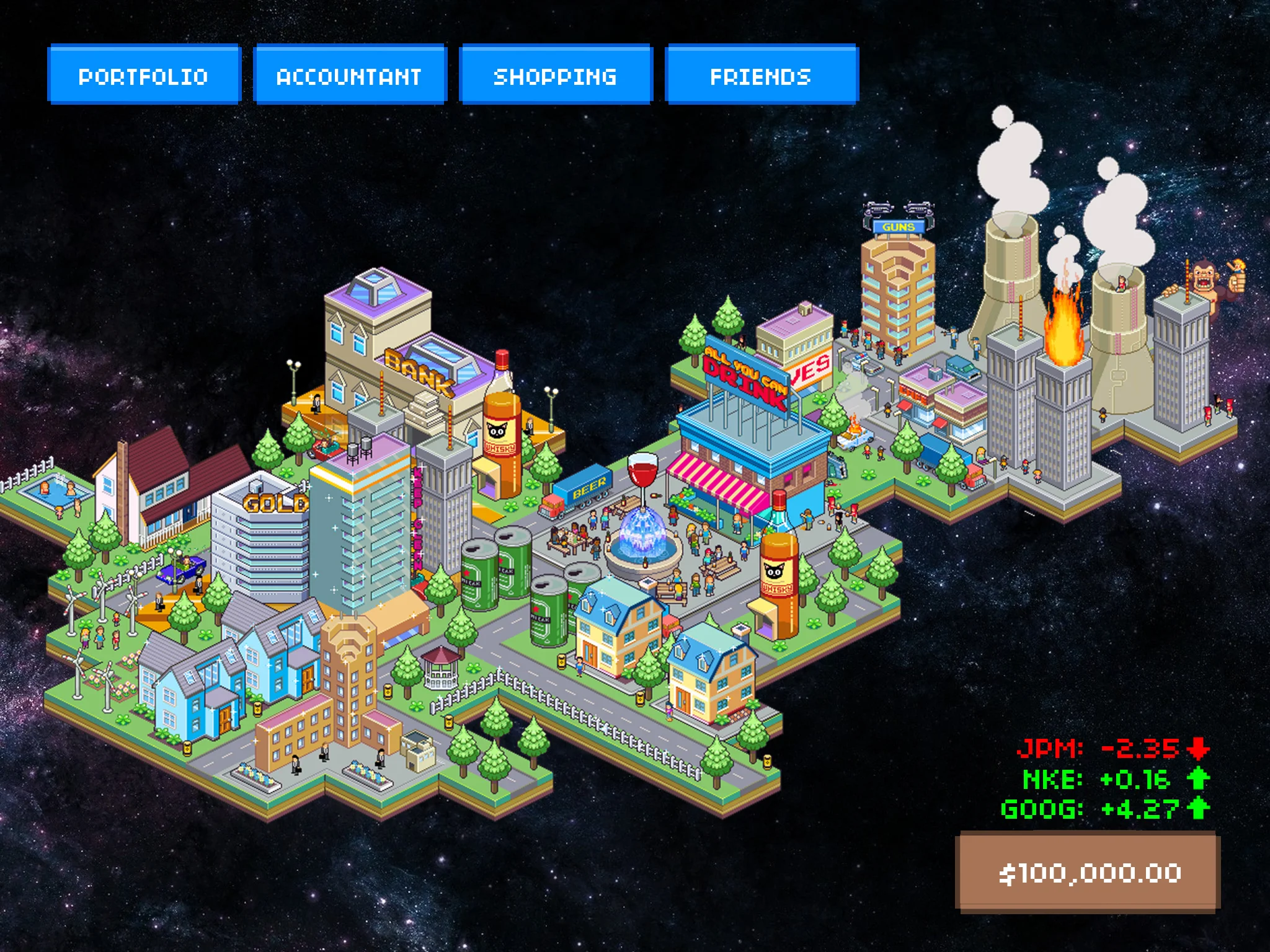The world is your psychedelic oyster! Players are given a set amount of money at the beginning of the game, which they can then use to build their fantasy "home base". 