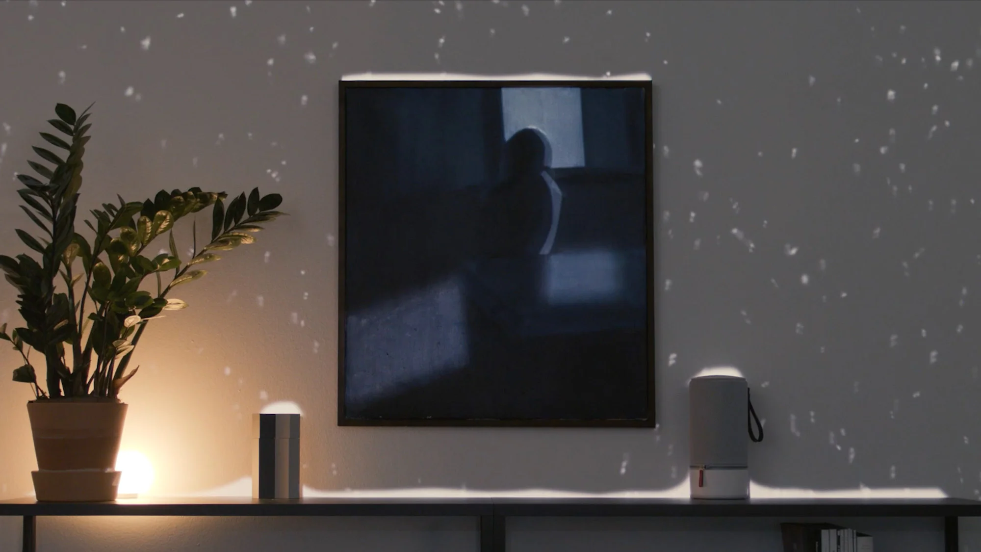 Mixed Reality #4 Mixed reality can also allow for more subtle and ambient experiences to augment the home environment. A simple Scandinavian snowscape sets a calming scene to end your day. Objects within the room are enhanced or excluded to create convincing simulated atmospheres, responding to temperature, lighting conditions and responding to physical interactions with people in the room.
