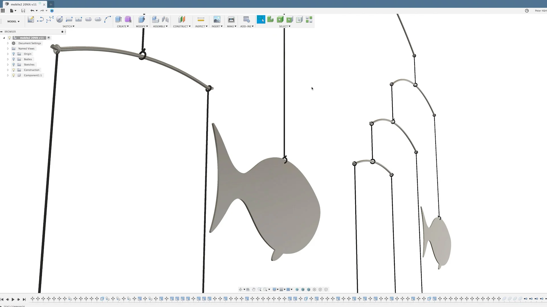 What was originally a real physical mobile now had to be rebuilt in 3D with realistic hanging and swinging physics.