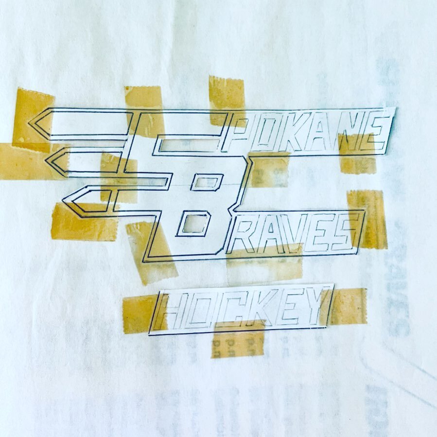 First &ldquo;camera ready&rdquo; art I made back when I was 16 (before I even knew what this was). Hand drawn logo design for the Spokane Braves hockey team, the first year I played. Found at my mom&rsquo;s house. #spokanebraves #cameraready #yellowe