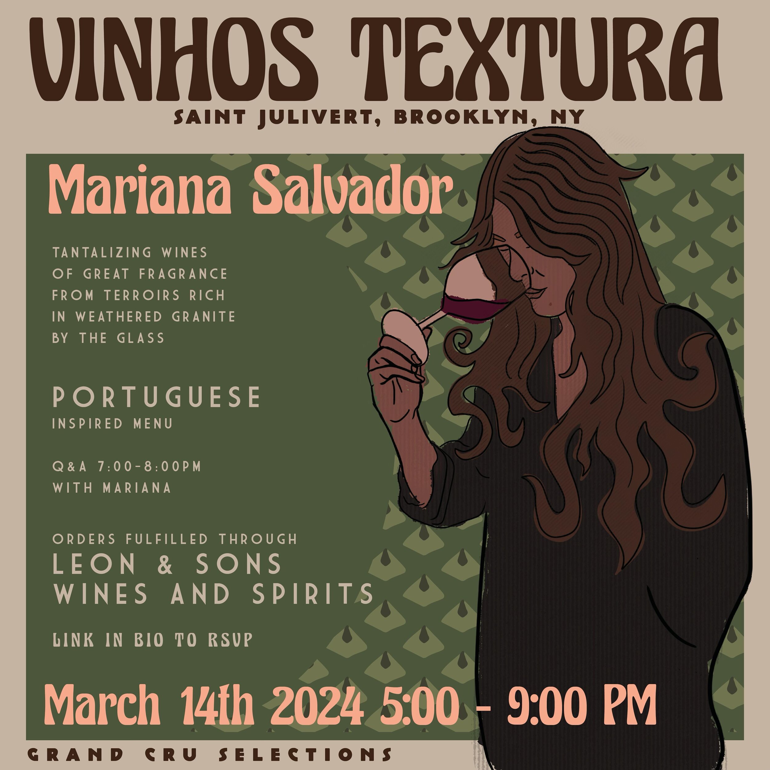 Winemaker Mariana Salvador will be at Saint Julivert all night March 14th to discuss the story and wines of Vinhos Textura! Textura wines offered by the glass all night long, with a Portuguese-inspired, one day only menu. 
Link in bio to reserve a se