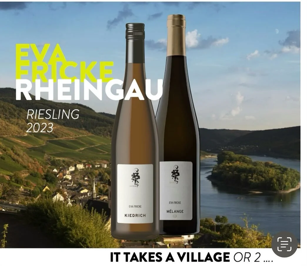 Eva Fricke Riesling Melange &amp; Kiedrich 💛 
This dry Riesling duo from the heart of the Rheingau brings crisp citrus and floral minerality. Large swings in temperature between day and night contributed to the extraordinary quality of the 2023 vint