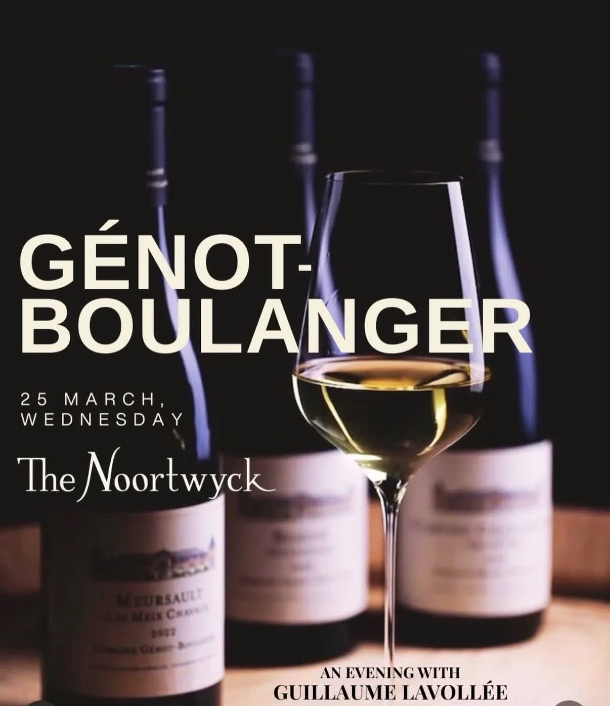 Three special evenings this month for Champagne &amp; Burgundy 

Guillaume Lavoll&eacute;e of Domaine Genot-Boulanger
📍 The Noortwyck &mdash; March 25, 6:30pm

Benjamin Leroux
📍 Sartiano&rsquo;s &mdash; March 26, 7pm

Adrien Dhondt of Champagne Dho