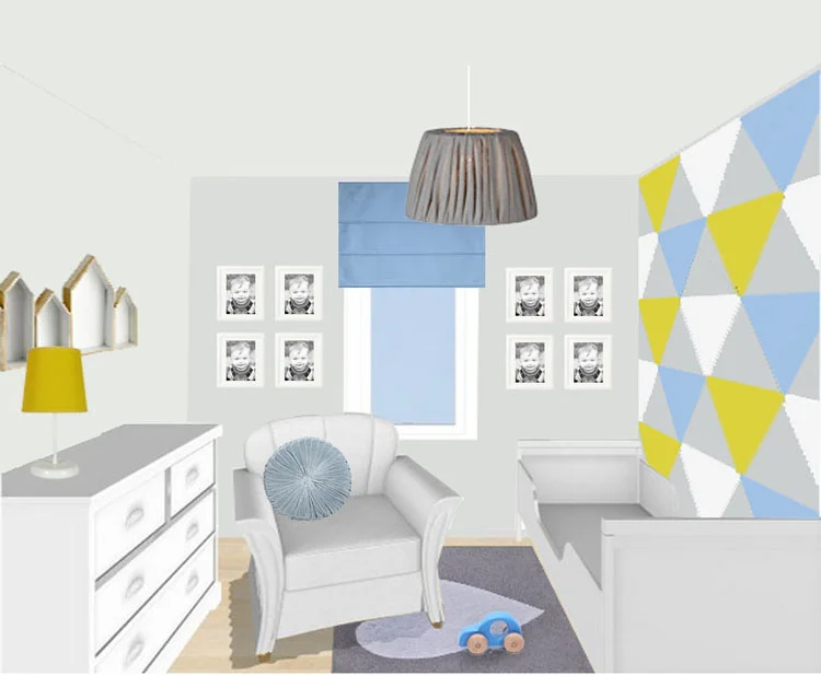 Pokój chłopca ze ścianą w trójkąty
