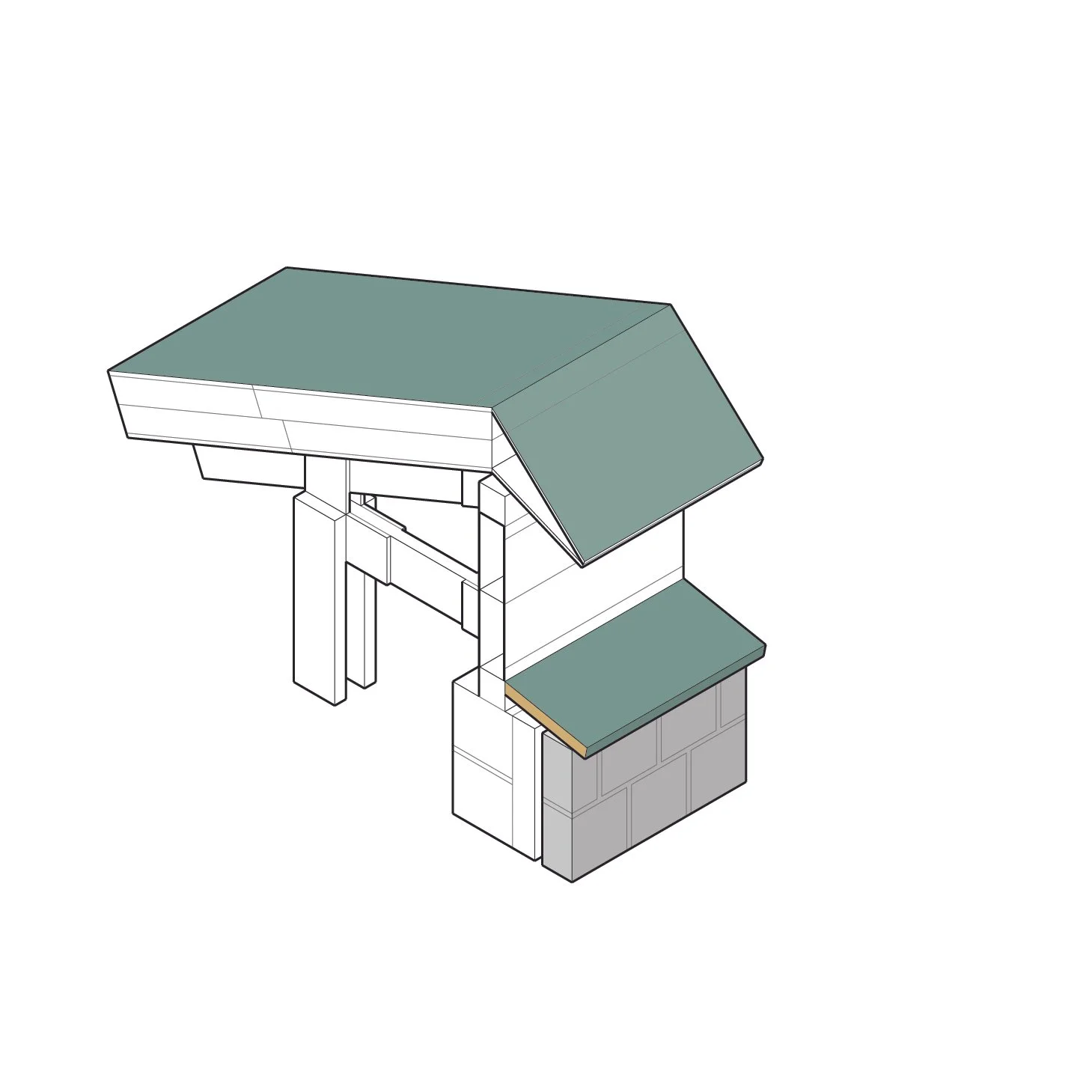 5. Metal roofing, sills and masonry veneer are installed over continuous waterproofing.