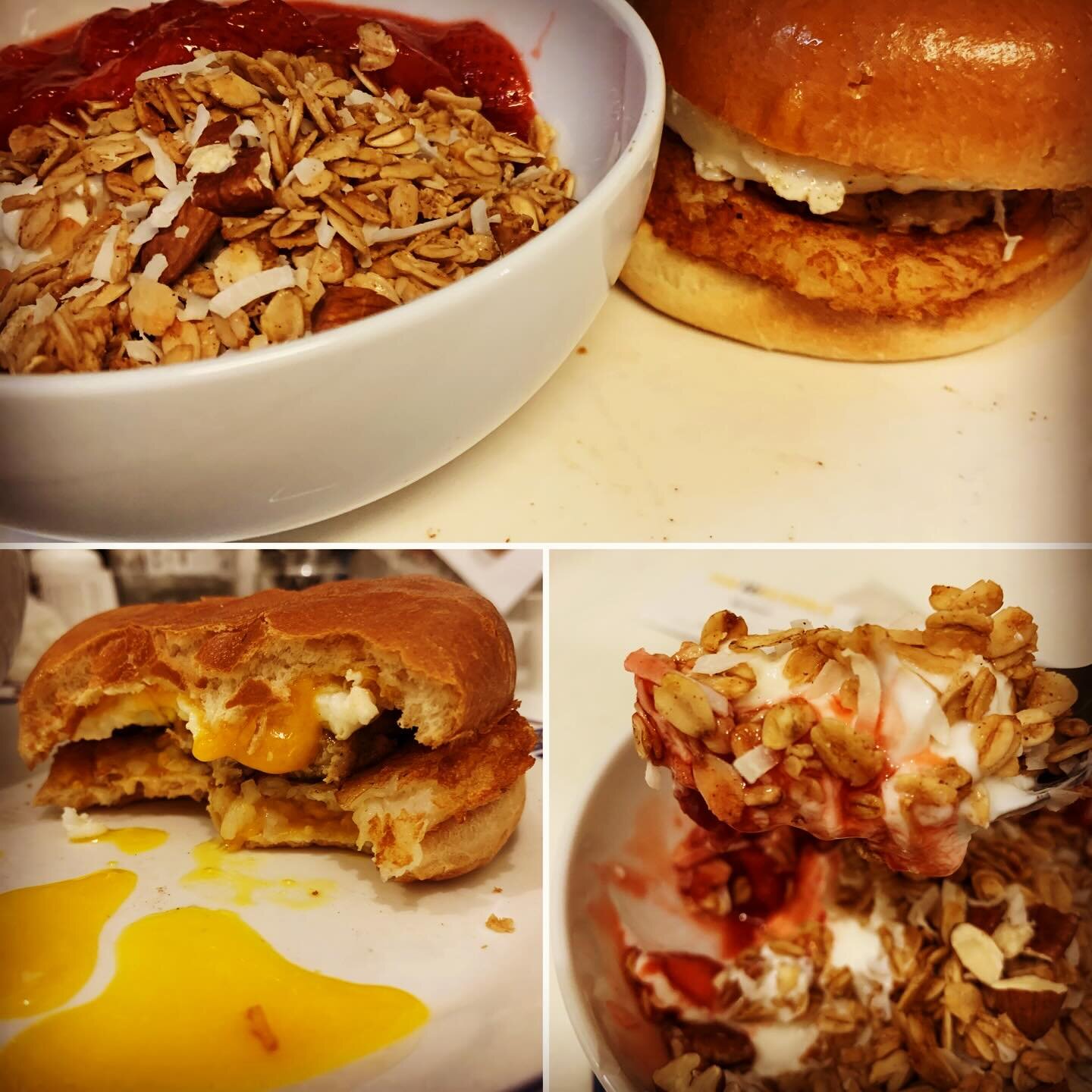 Testing, testing&hellip; 

Some new breakfast items coming next week. For now we just need to keep testing until we get them perfect. It&rsquo;s a terrible job. 

#youaskedforabreakfastsandwich #granolaandyogurt #takingonefortheteam #pairswellwithcof