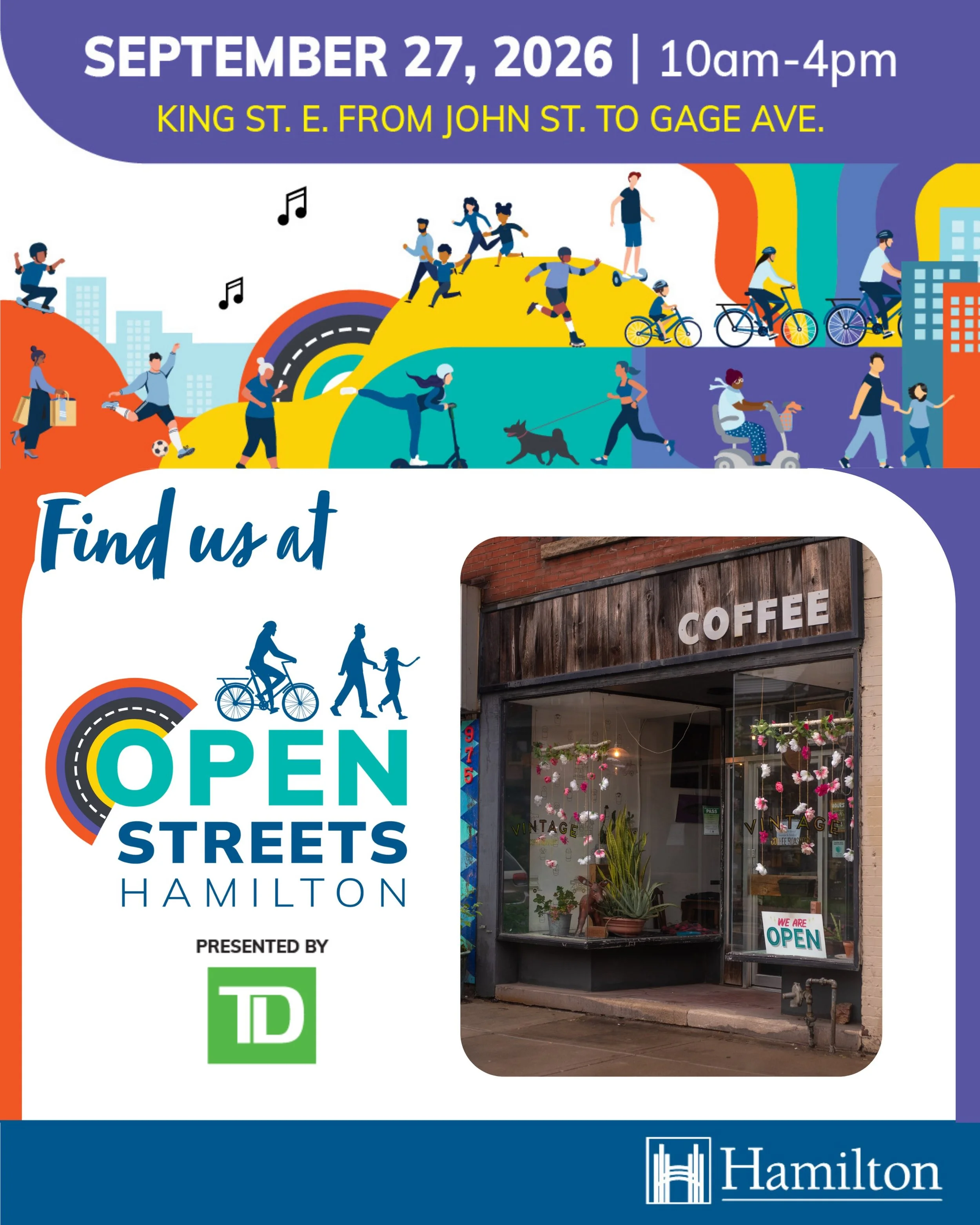 We&rsquo;re working on some super secret, super delicious treats for y&rsquo;all next Sunday. Grab your best buddy and stroll on over.

#openstreetshamilton #itsalmostfallyall #pumpkinmaybeinvolved