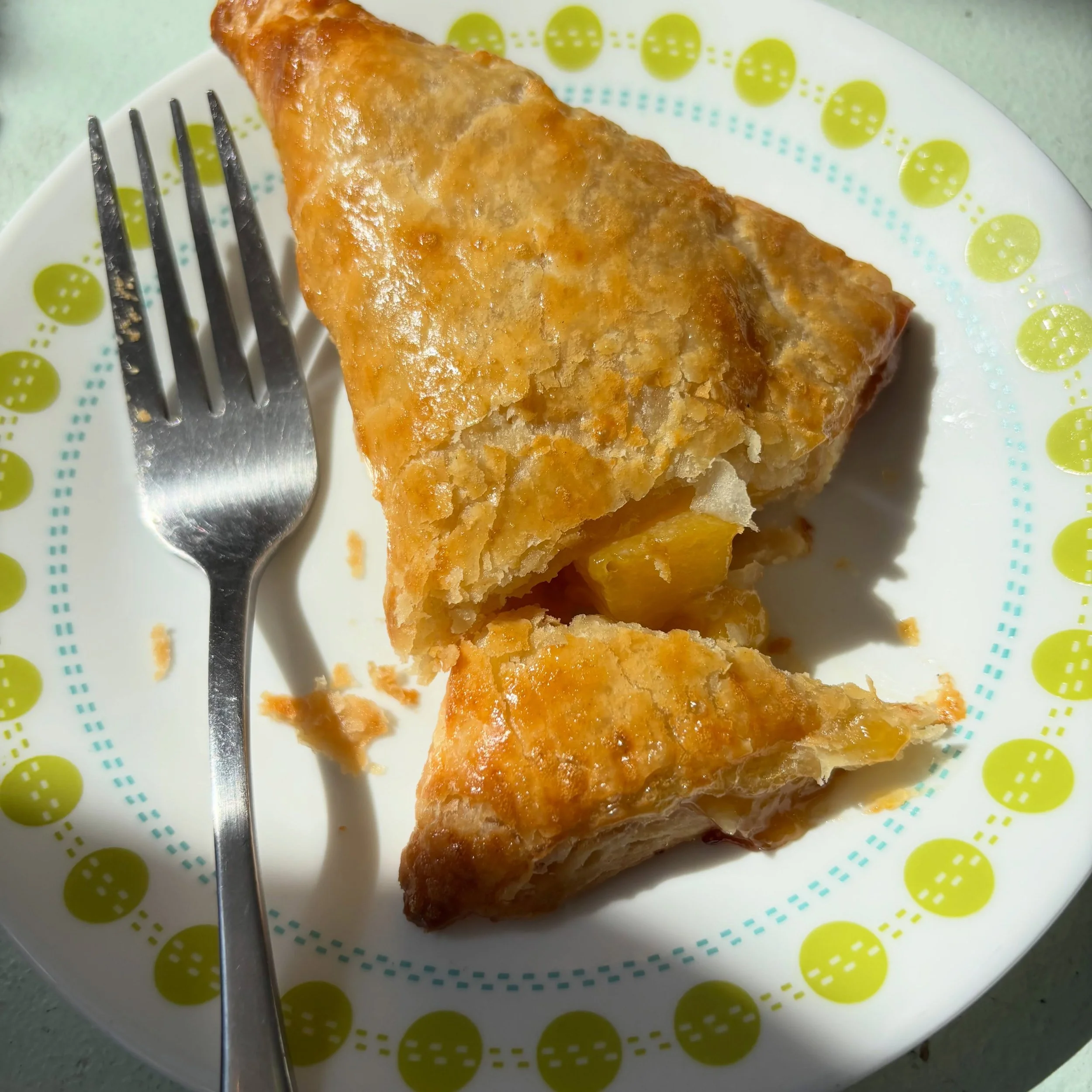 When life gives you peaches, you make turnovers. Coming out of the oven around 10am this morning.