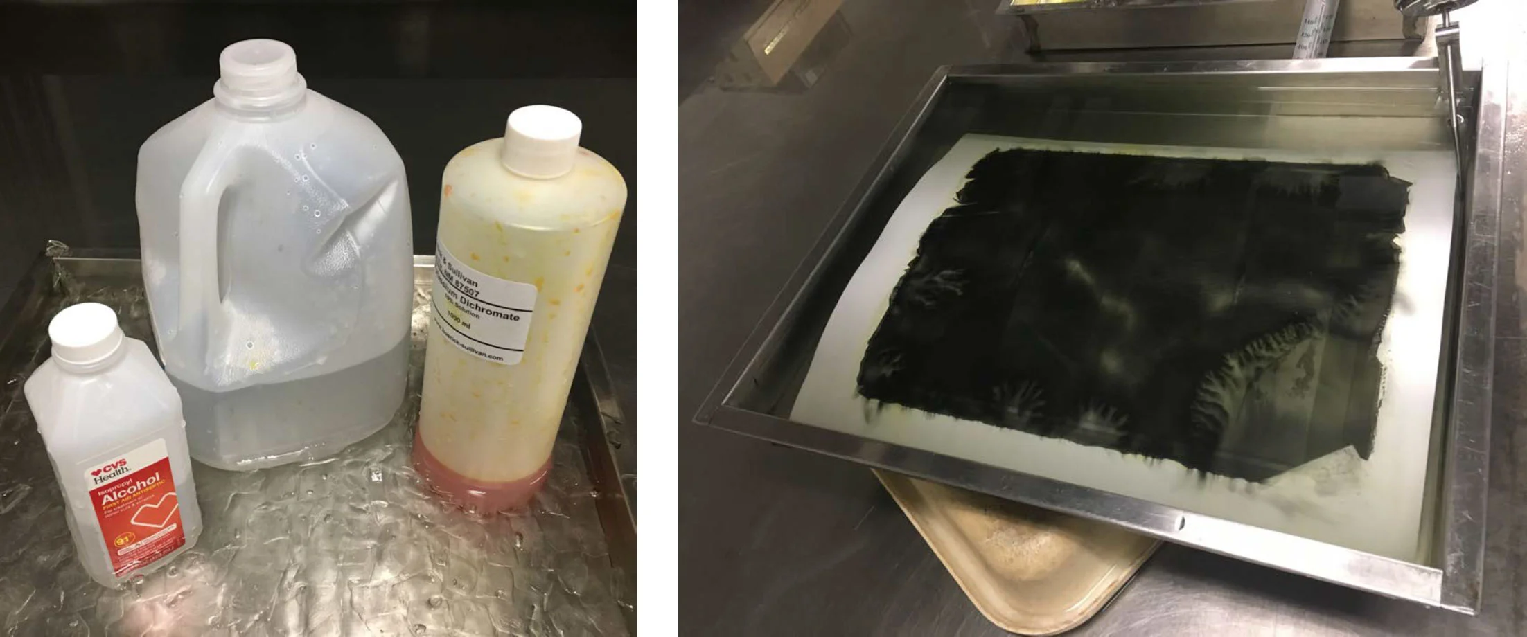 Experiments testing chemistry and printing surfaces for the coal printing process.
