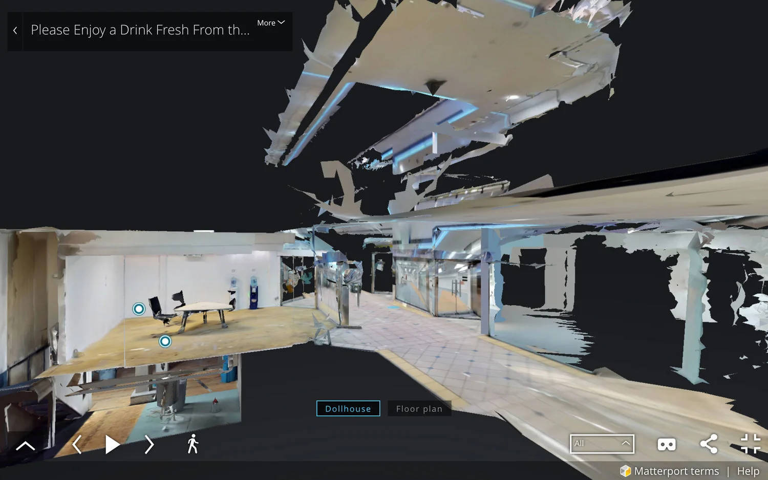 Please Enjoy a Drink Fresh from the Mountains , 2018 Screen shot of 3D scan of the installation that can be navigated using VR technology.