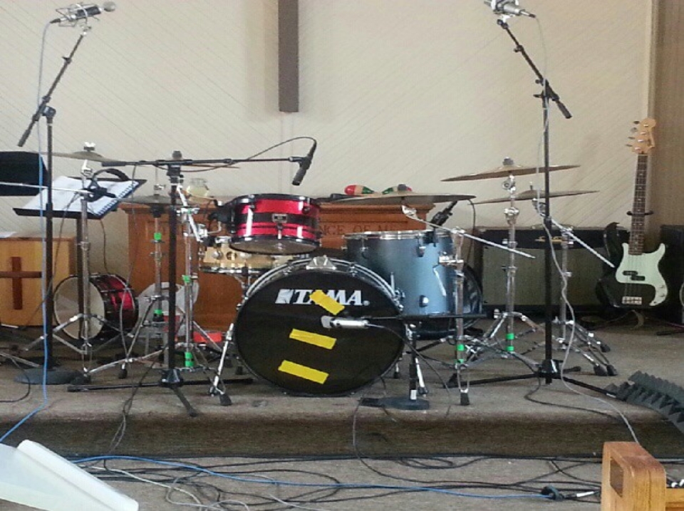 Drum set in a church hall