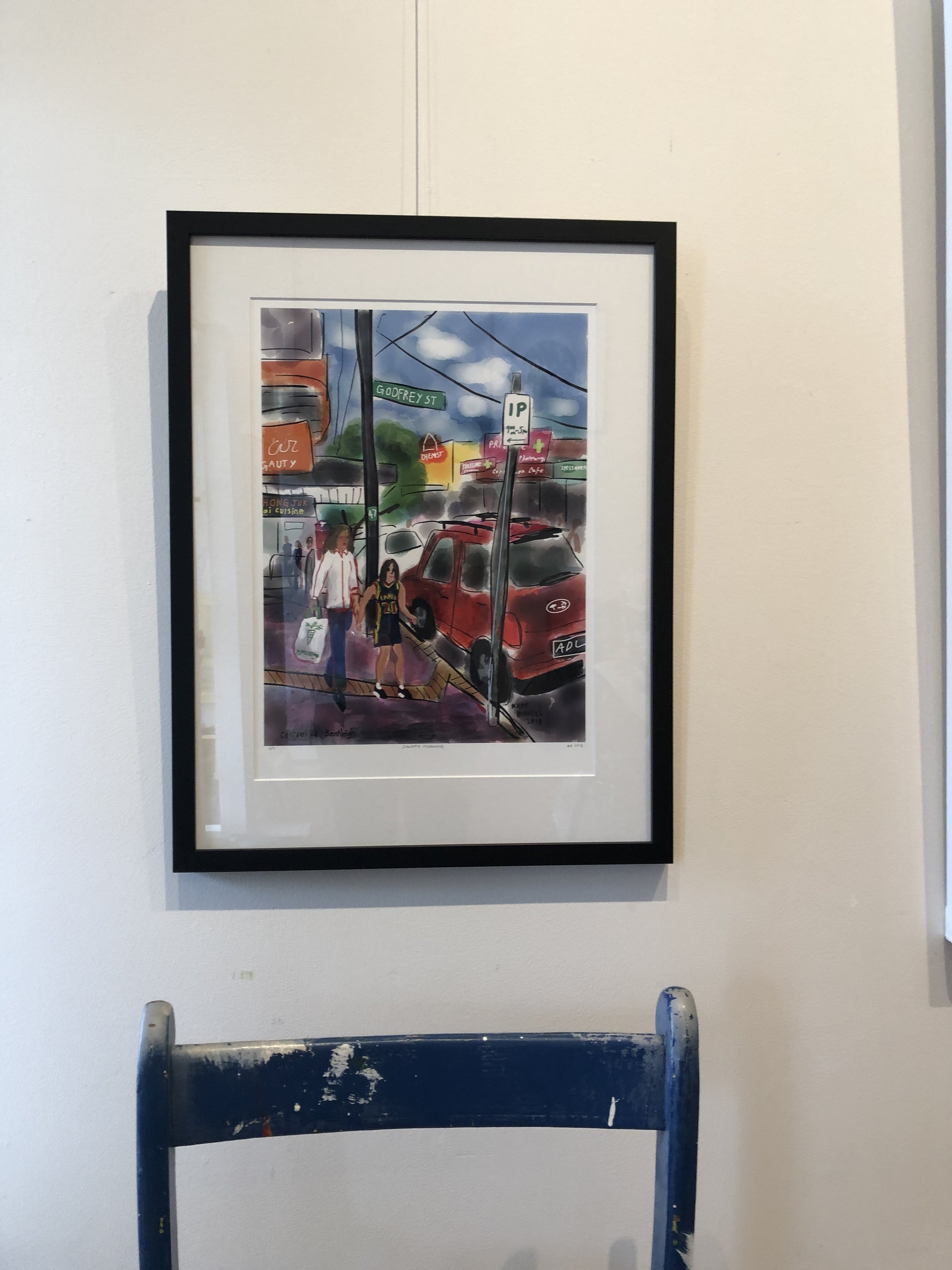 My work Sunday Morning, Centre Rd was done with the Glen Eira Artists Society as part of the annual Cityscape en plein air painting day. I did a digital drawing which I printed onto art paper and extended the image with acrylic paint. My artwork came second in the People’s Choice award and was also bought by the local MP. Many thanks to all.