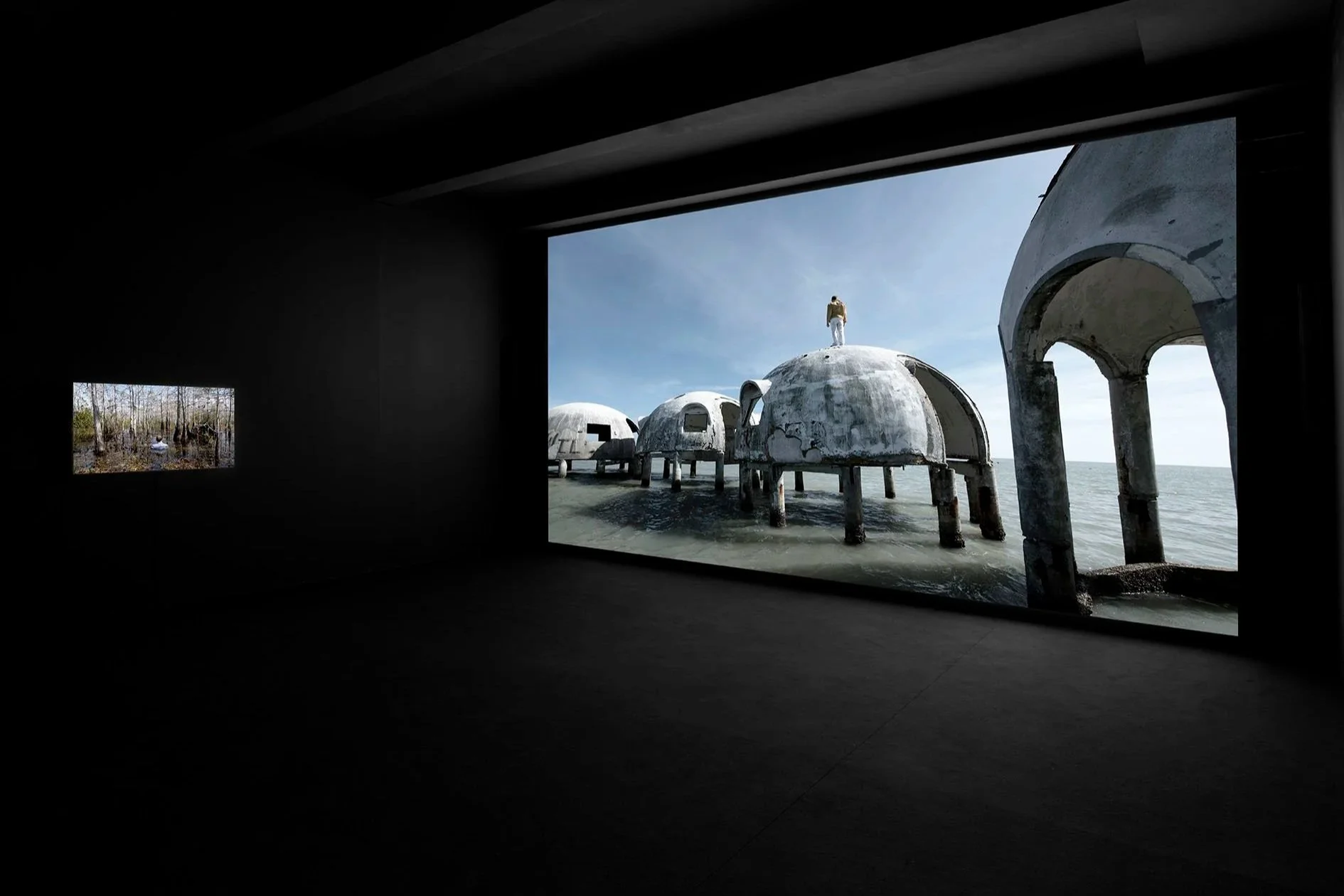   Simon Faithfull. Earth-ling , 2026, exhibition view, M1 VideoSpace, KINDL, photo: Jens Ziehe 