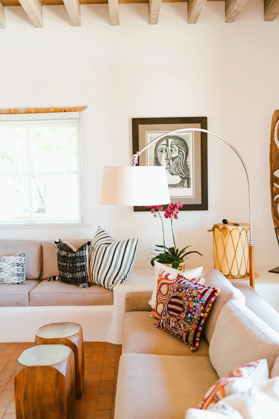 An eclectic display of pillows showcases Young's affinity for textiles. (Tim Melideo)