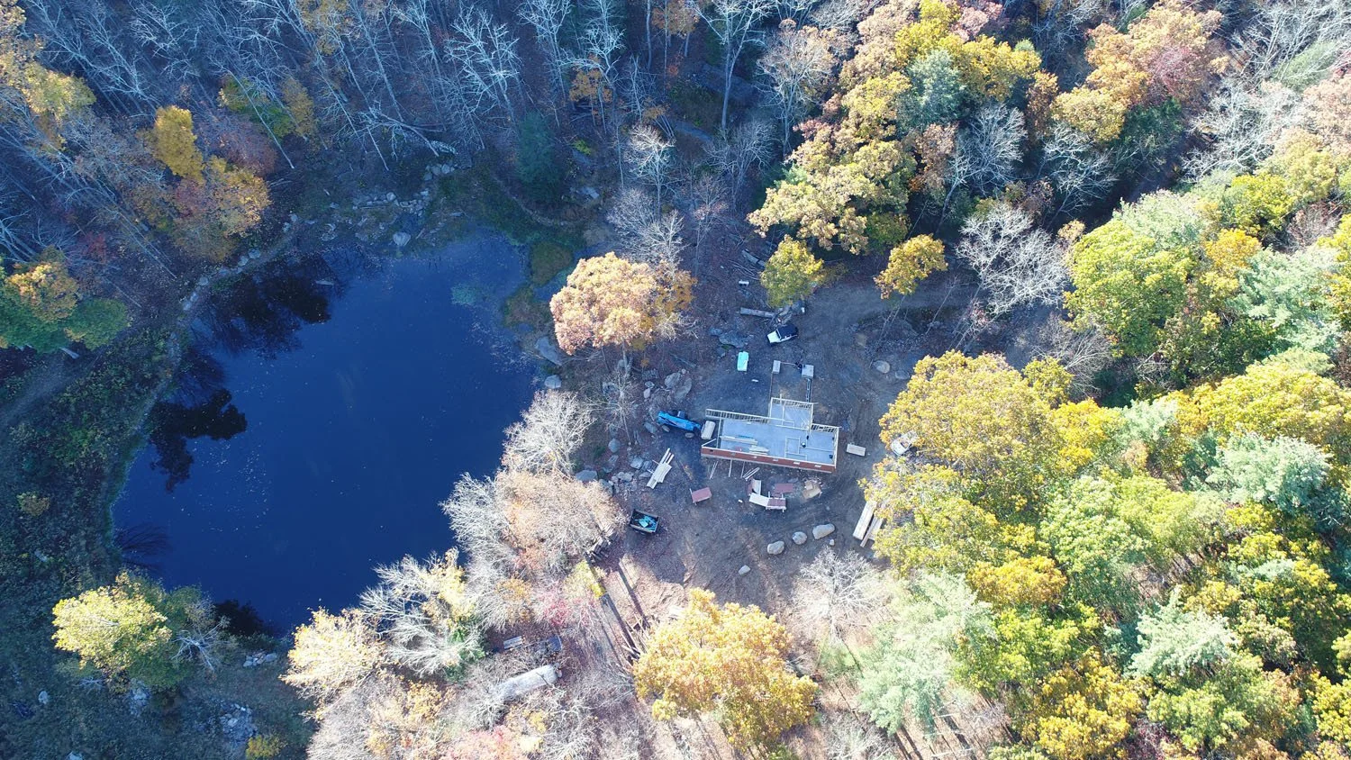 A view of the property from above shows the cabin in progress. (Bjorg Magnea)
