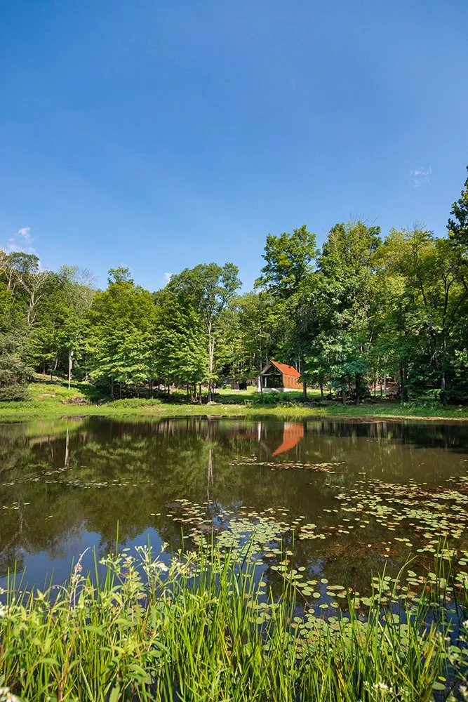 The cabin perched at the edge of the pond. (Bjorg Magnea)