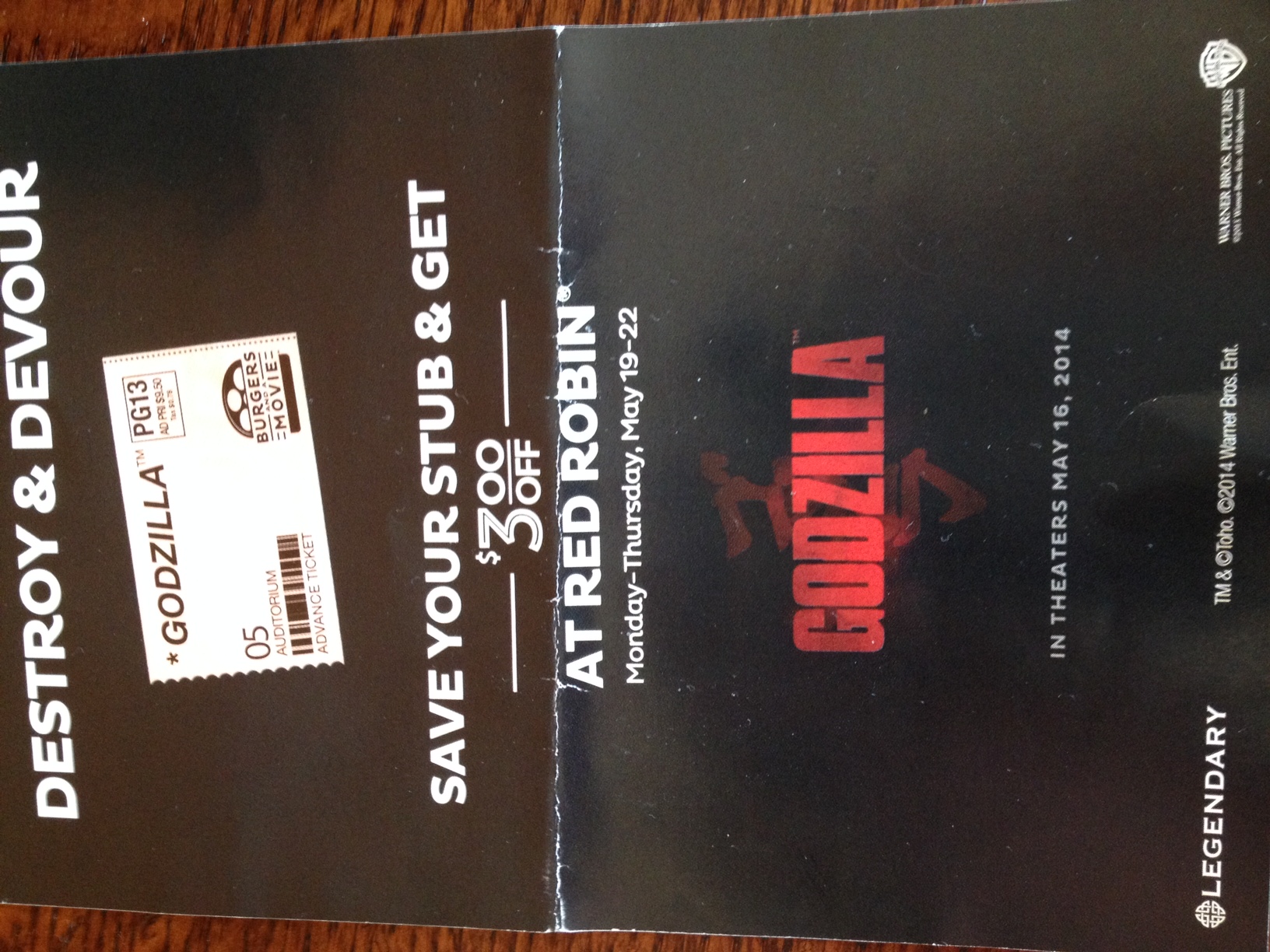 $3 off coupon for Red Robin...the best thing about seeing Godzilla