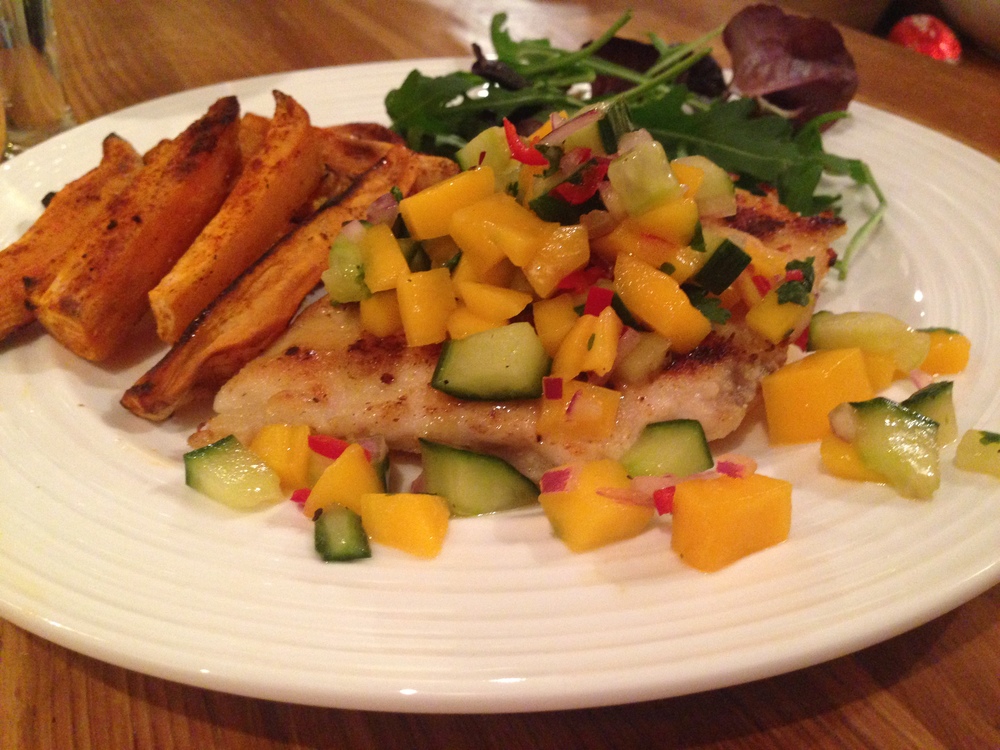 Crispy Garlic Chicken with a Spicy Mango Salsa