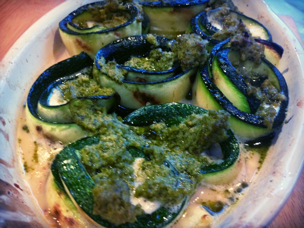 Pesto Topped Courgette Rolls